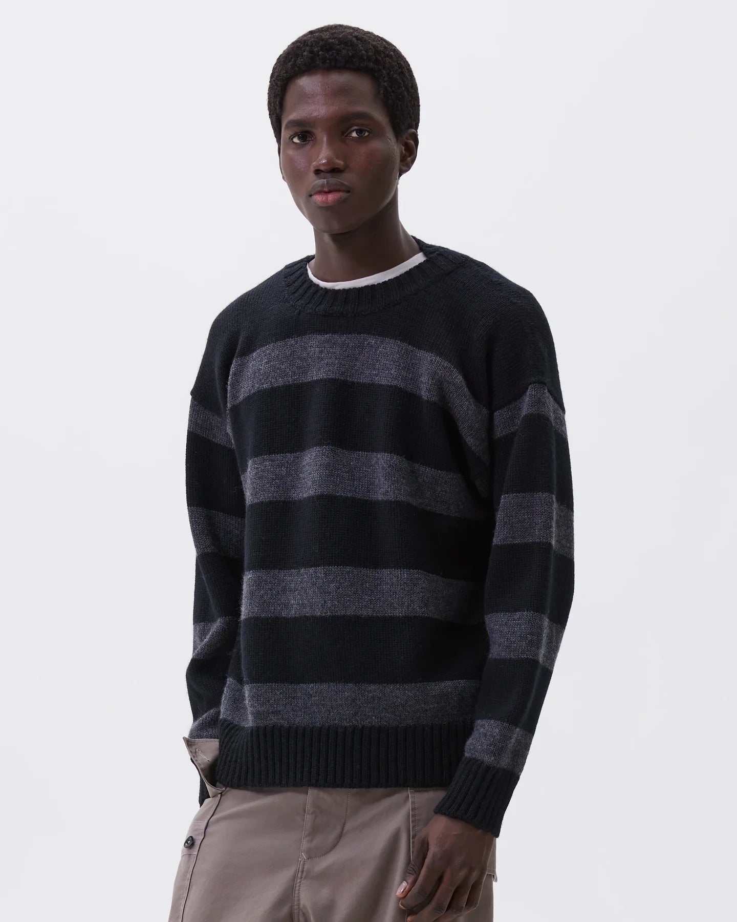 Graphic Striped Crew Virgin Wool - Black / Charcoal