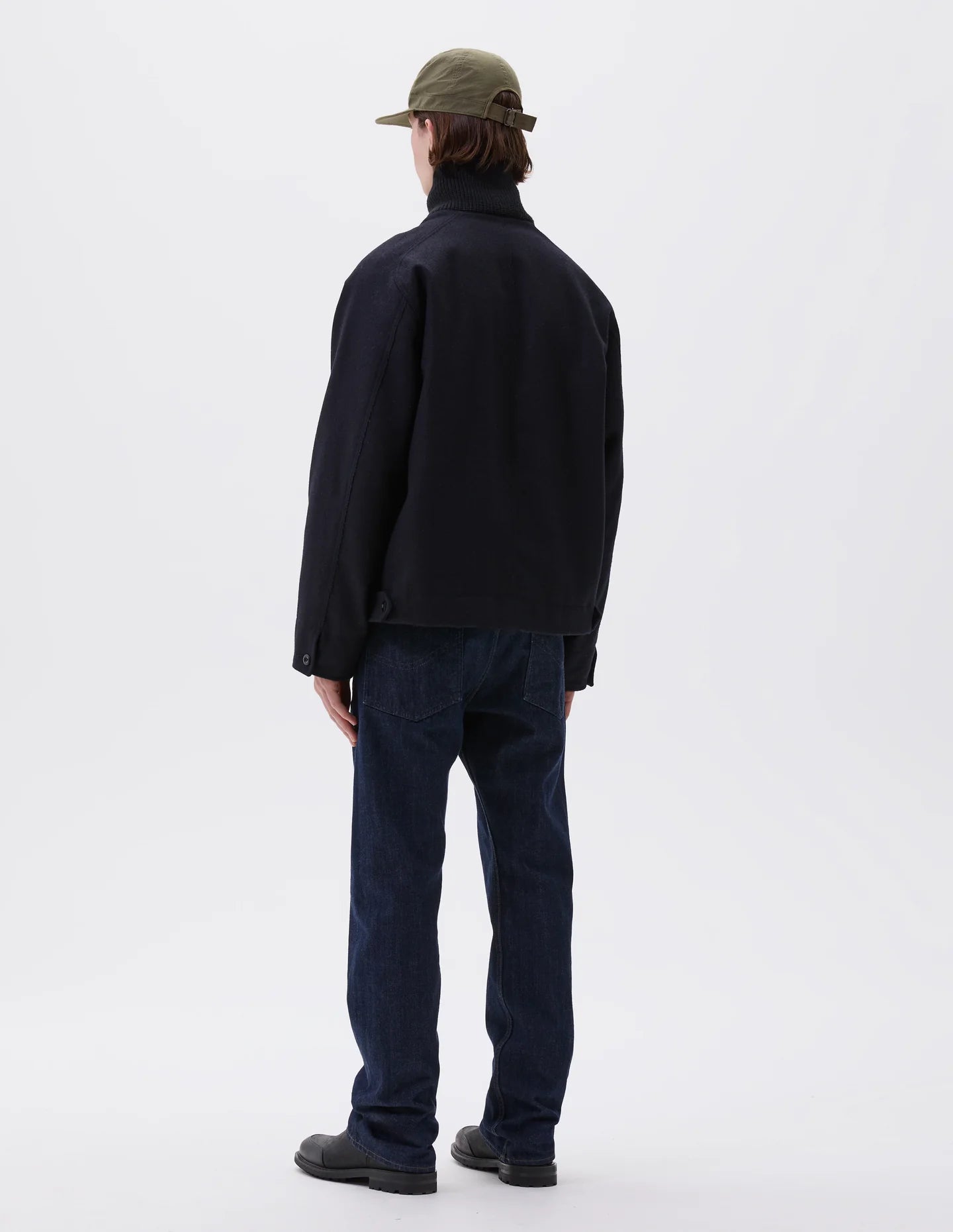 Rib Neck Jacket Course Melton Wool - Ink