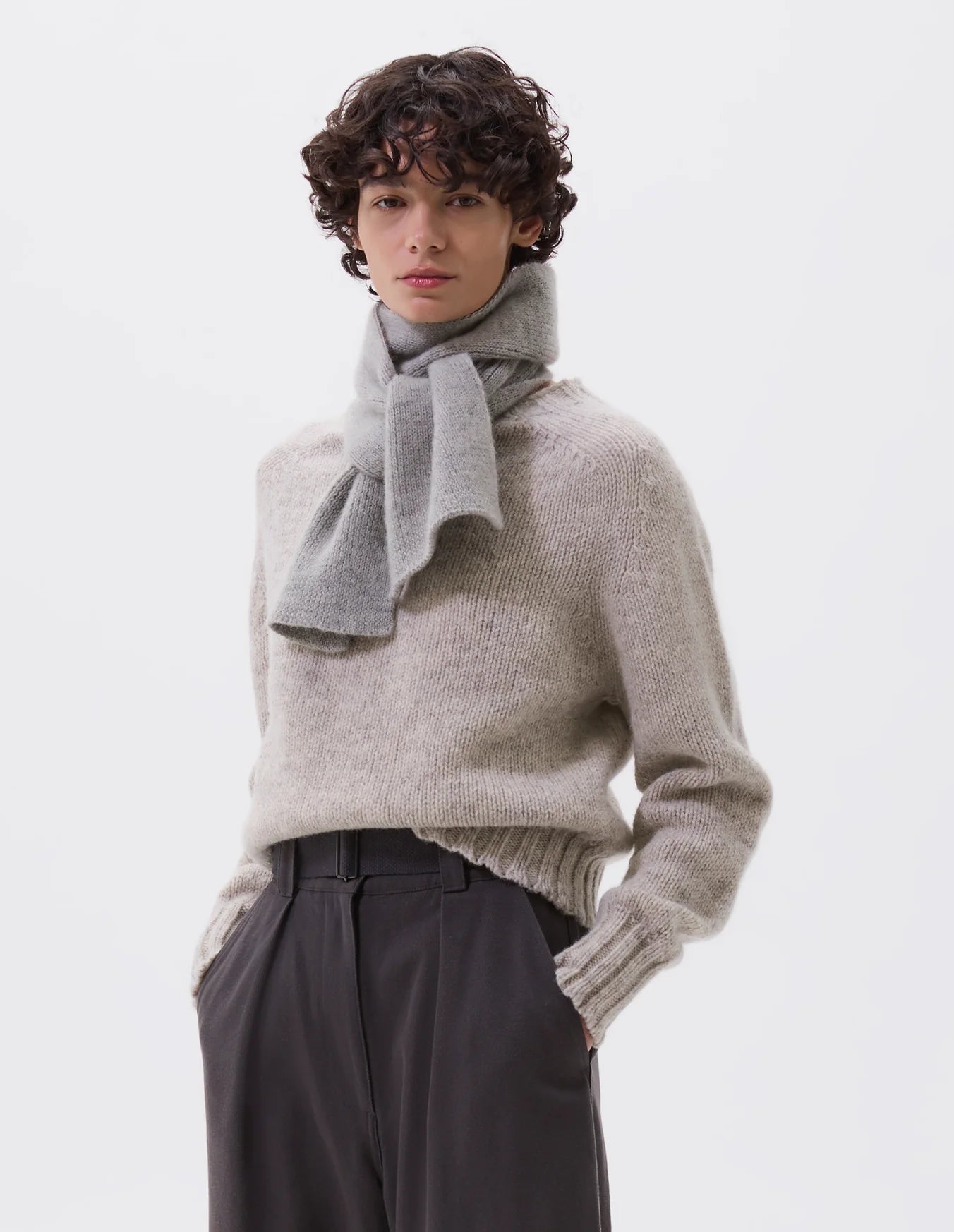 Brushed Scarf Soft Shetland Wool - Light Grey