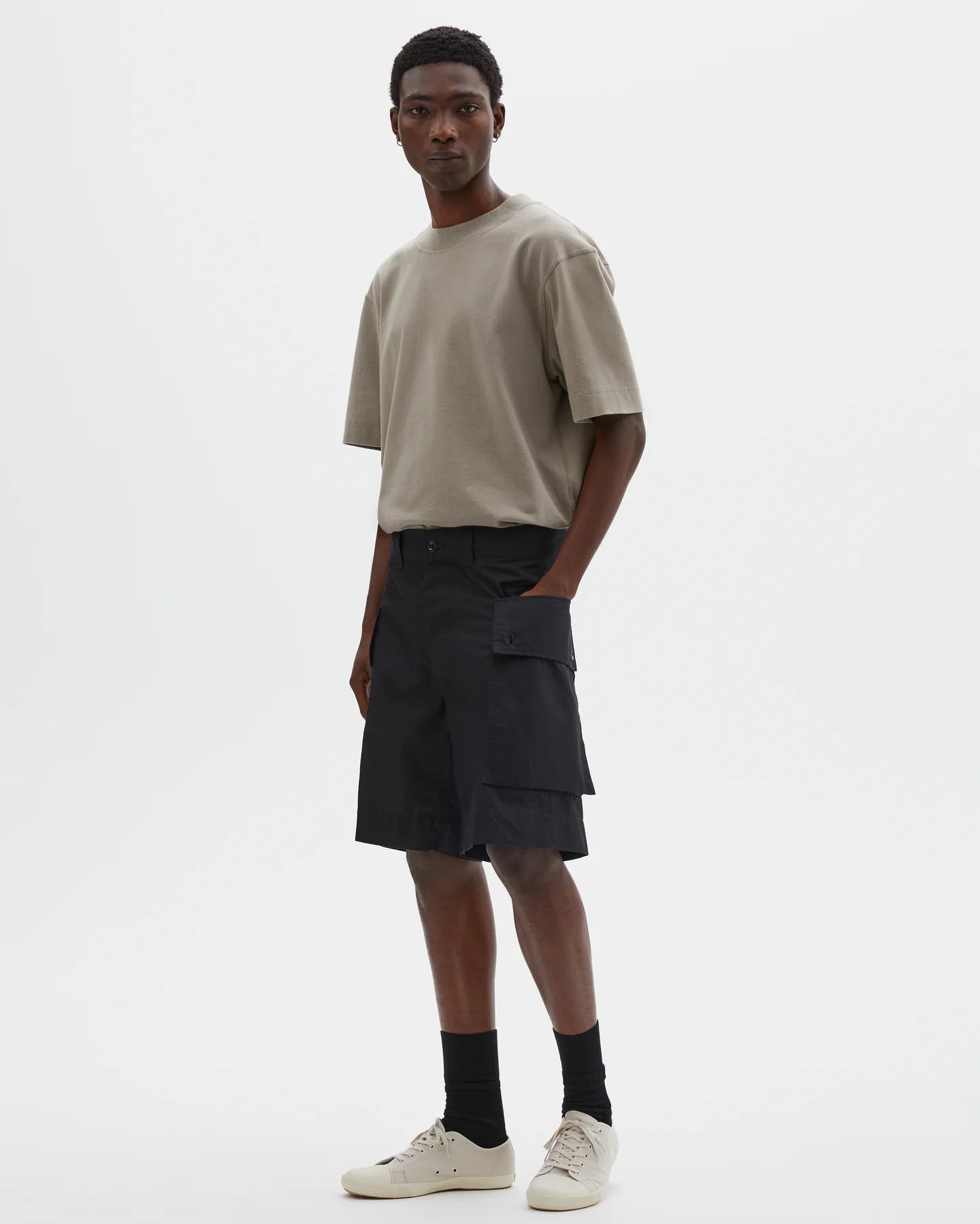 Cargo Pocket Shorts Cotton Nylon Poplin - Black