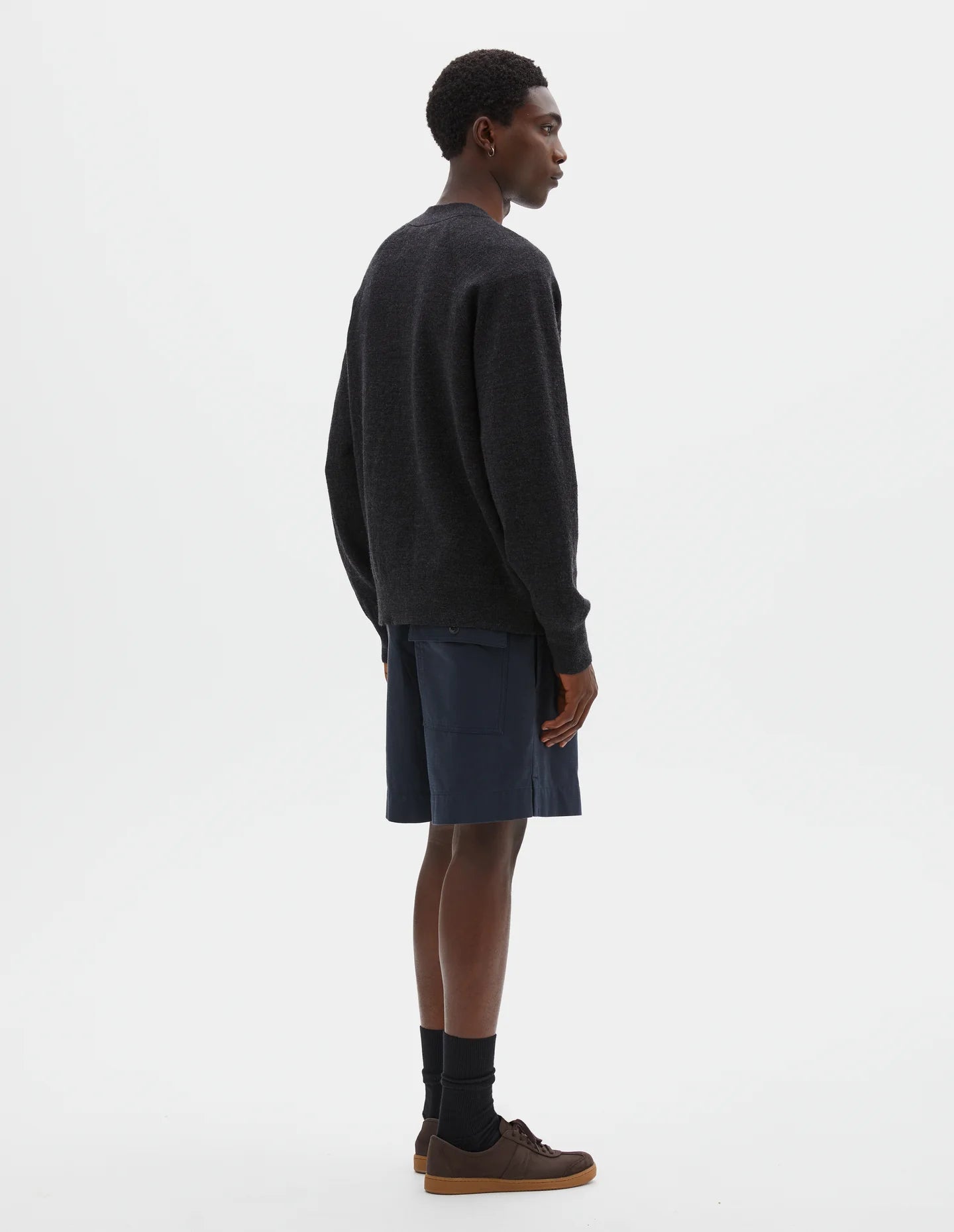 Flatlock Cardigan Pure Wool - Charcoal