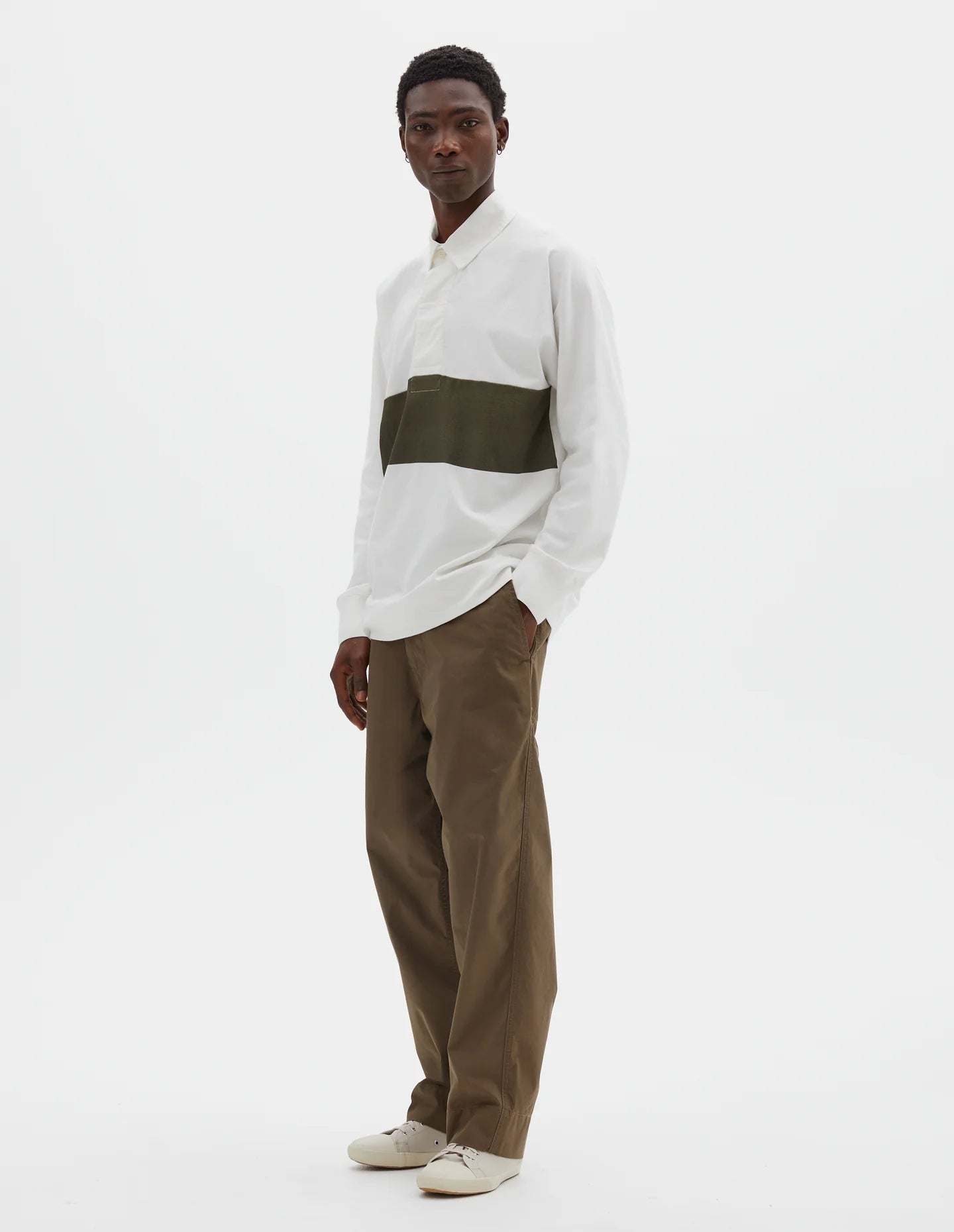 Rugby Shirt Matte Jersey - Off White / Khaki Green