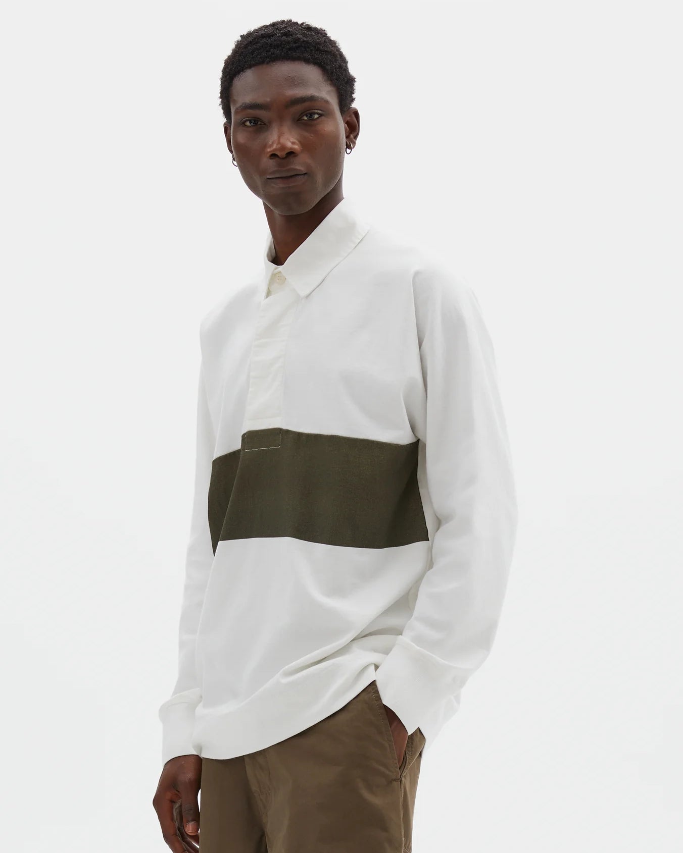 Rugby Shirt Matte Jersey - Off White / Khaki Green