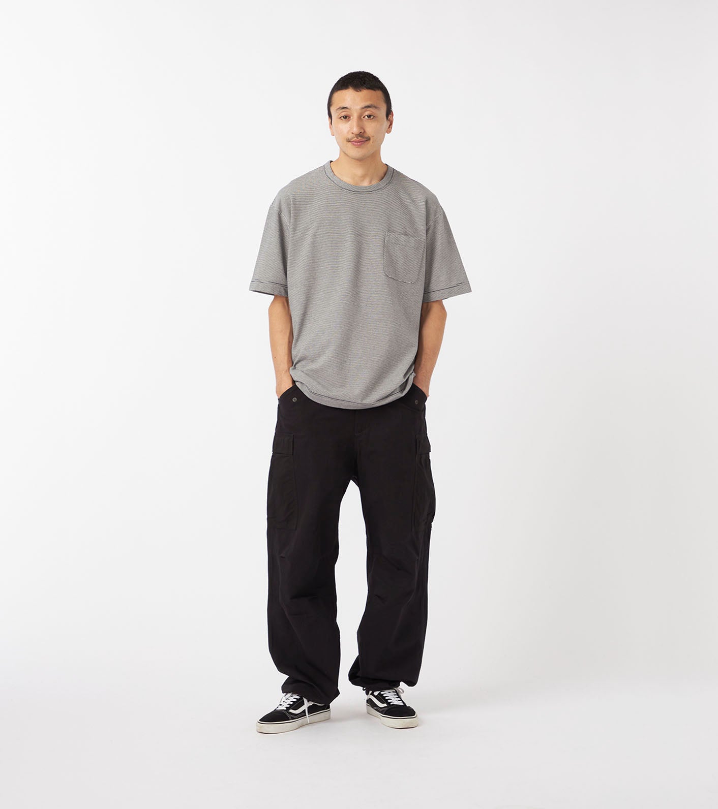 Micro Stripe Pocket Tee - Navy x White