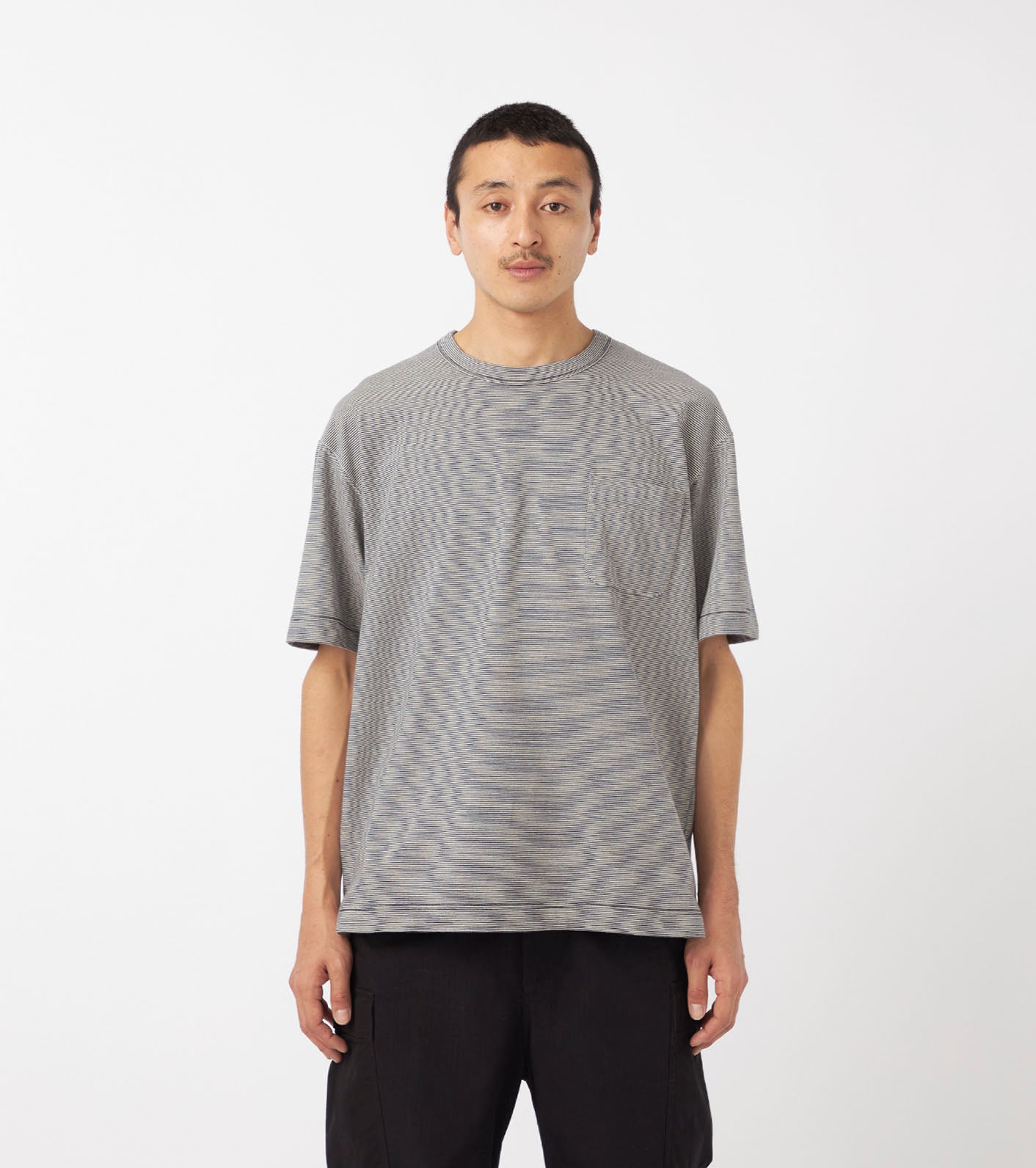 Micro Stripe Pocket Tee - Navy x White