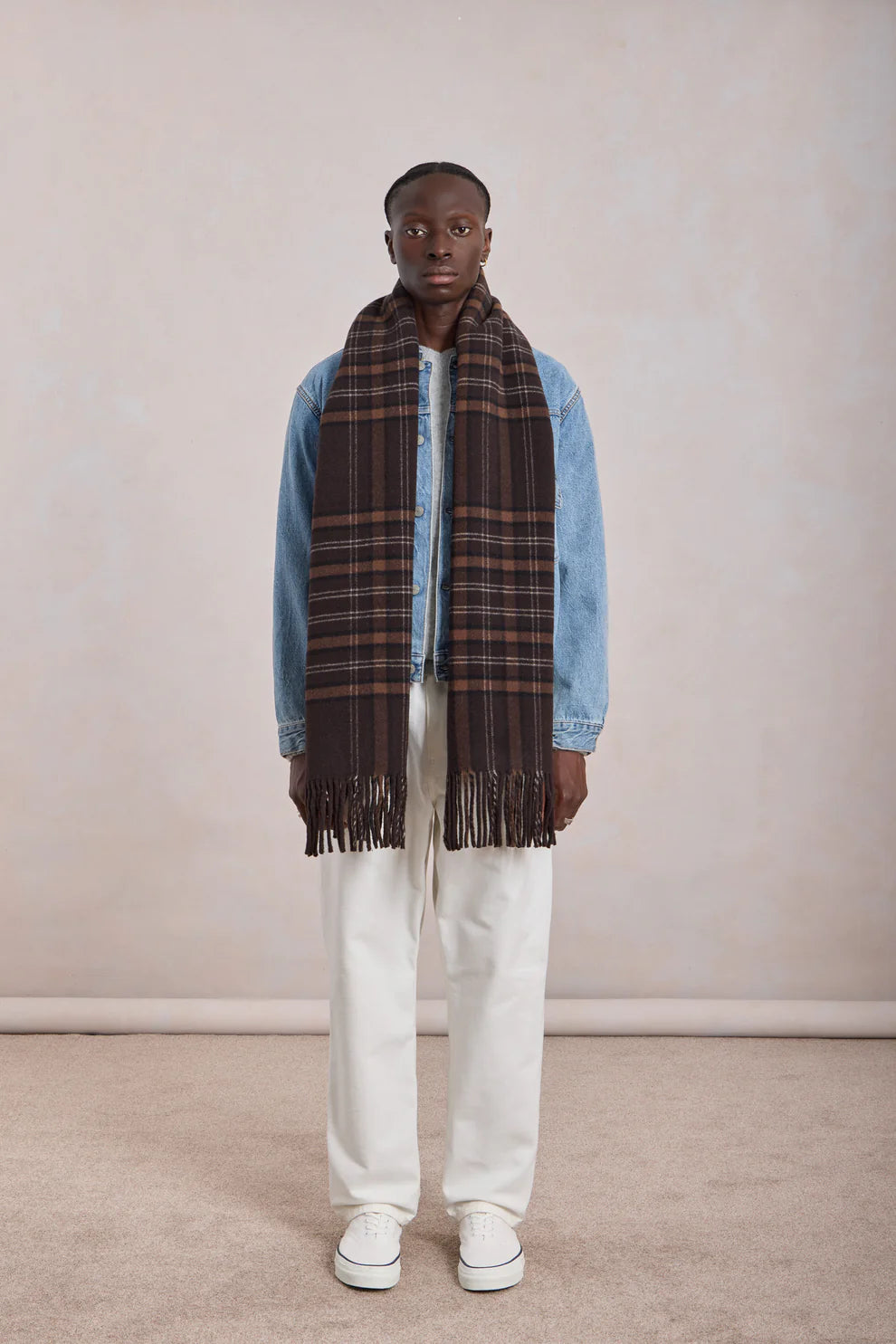 Echarpe à Carreaux en Laine Marron