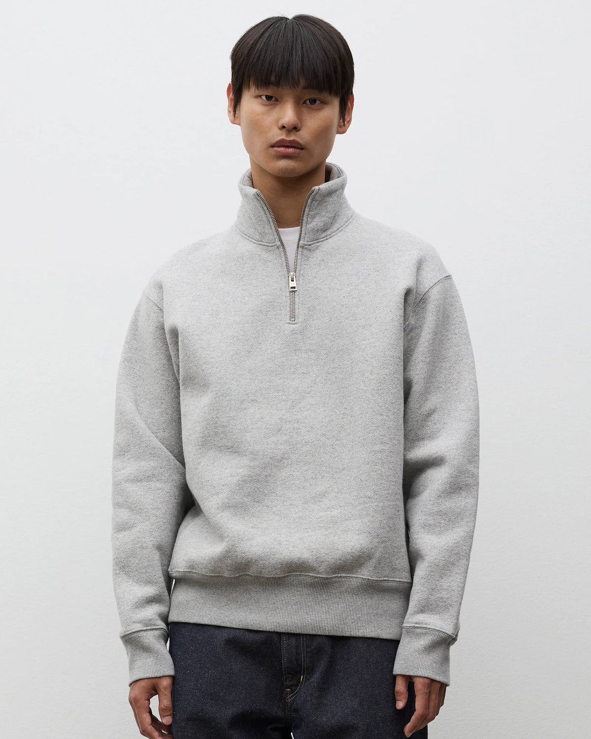 Flossli Relaxed Cotton Wool Half Zip Sweatshirt - Grey Melange