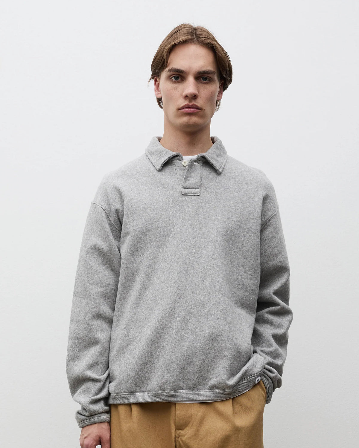 Hjartdal Brushed Diagonal Cotton Fleece Polo - Grey Melange