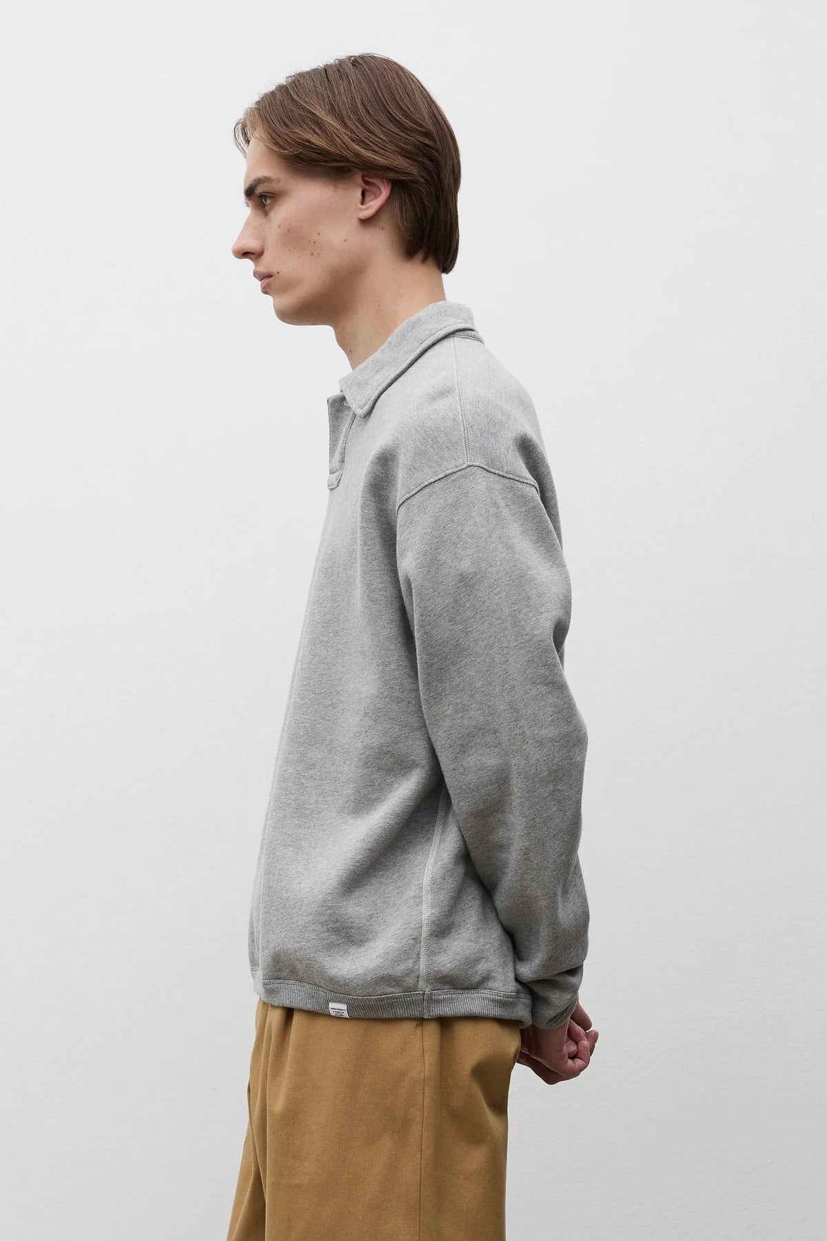 Hjartdal Brushed Diagonal Cotton Fleece Polo - Grey Melange