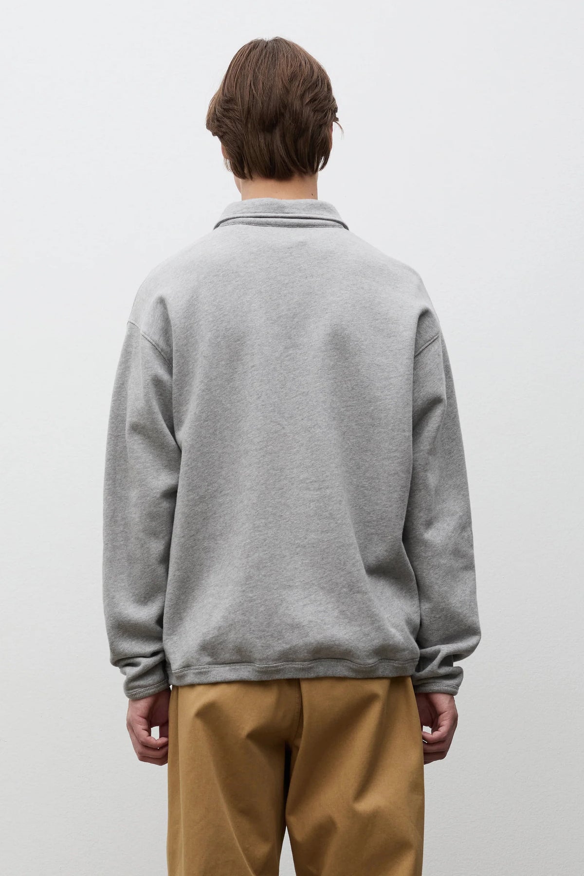 Hjartdal Brushed Diagonal Cotton Fleece Polo - Grey Melange