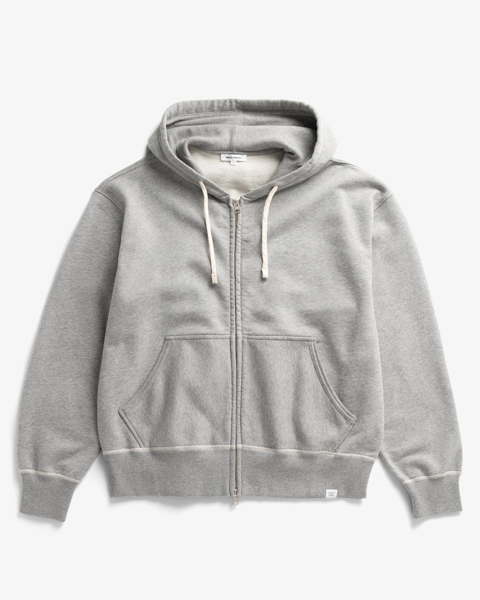 Keldur Brushed Diagonal Cotton Fleece Zip Hoodie - Grey Melange