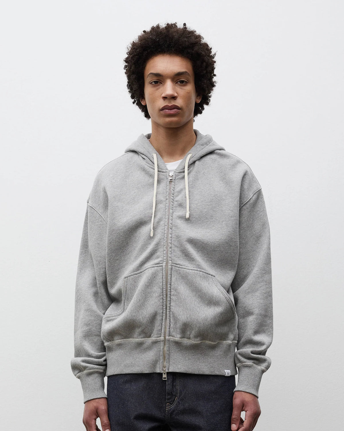 Keldur Brushed Diagonal Cotton Fleece Zip Hoodie - Grey Melange