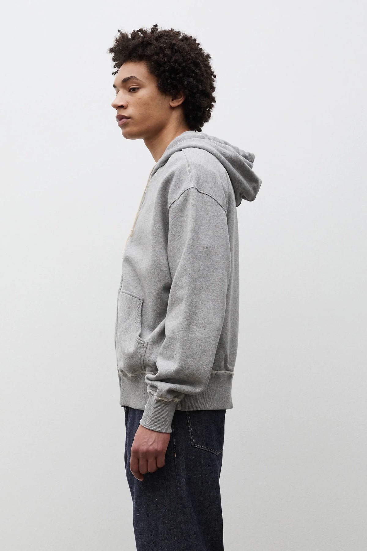 Keldur Brushed Diagonal Cotton Fleece Zip Hoodie - Grey Melange