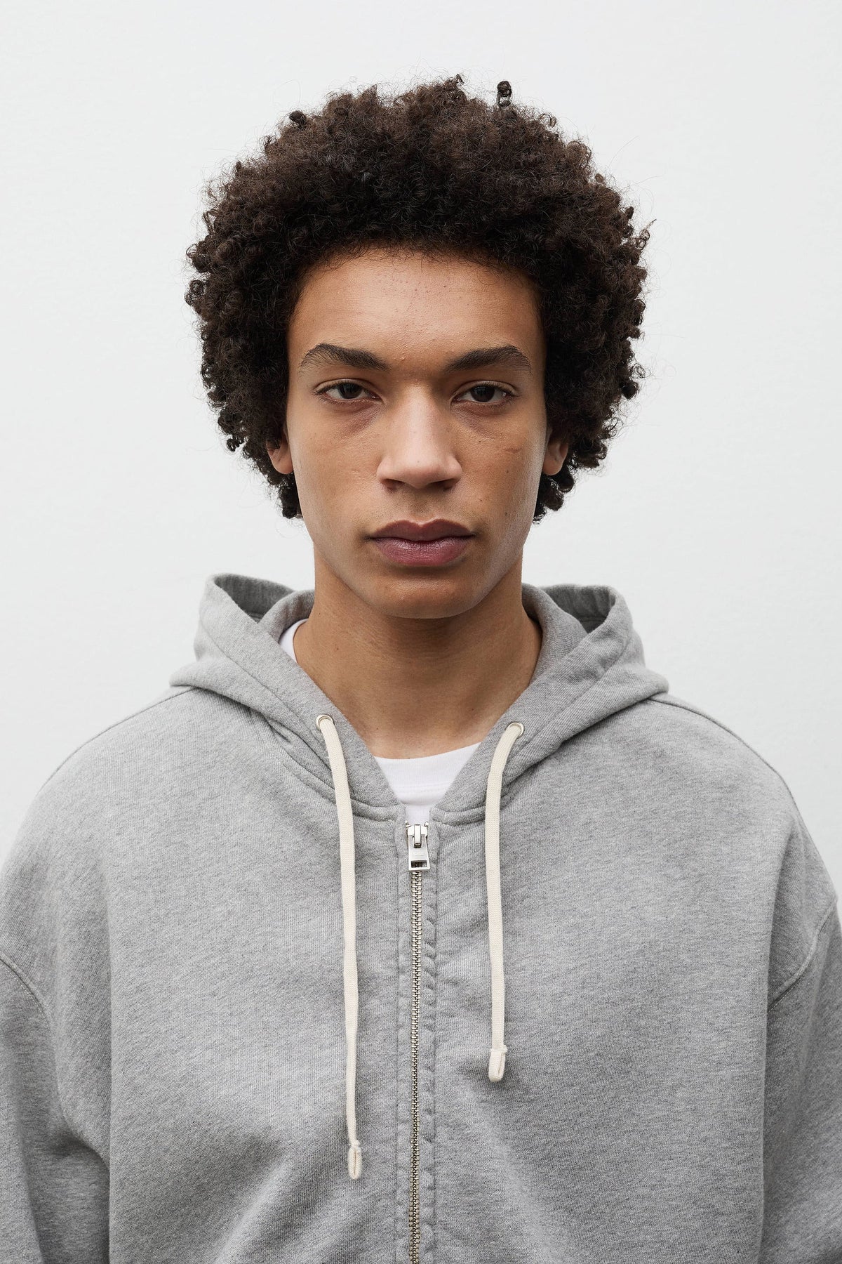 Keldur Brushed Diagonal Cotton Fleece Zip Hoodie - Grey Melange