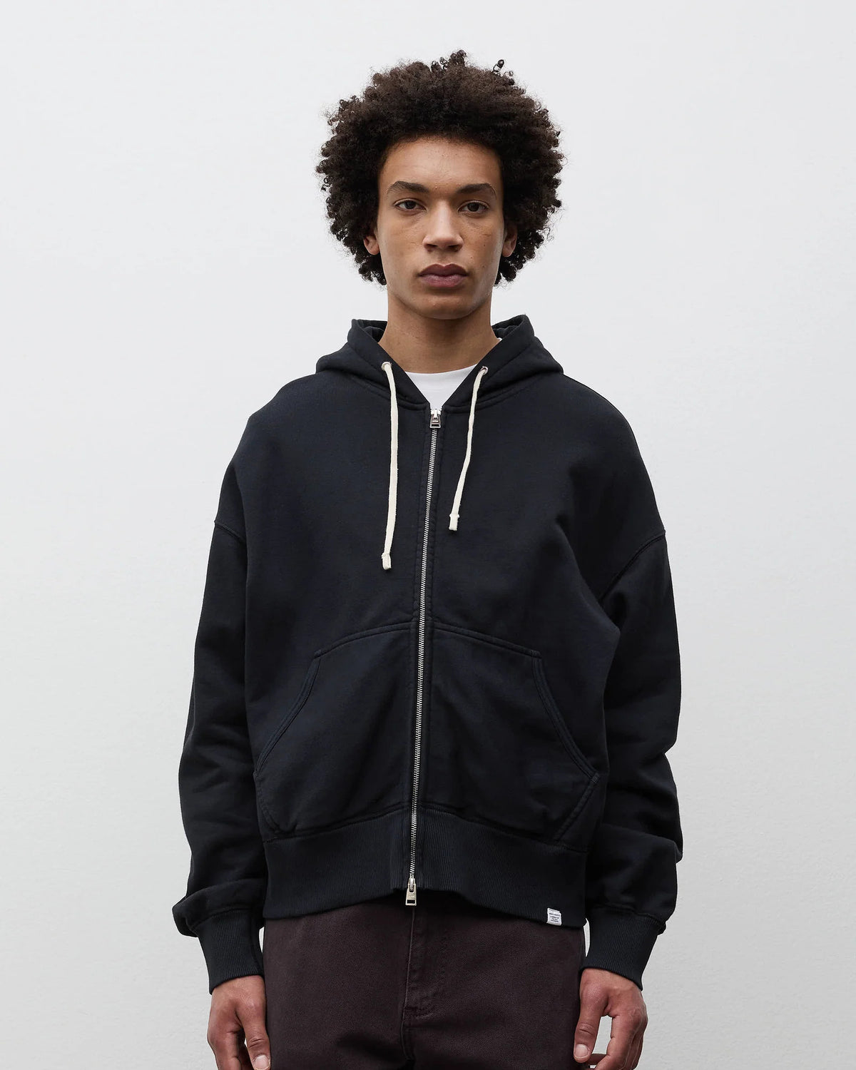 Keldur Brushed Diagonal Cotton Fleece Zip Hoodie - Black