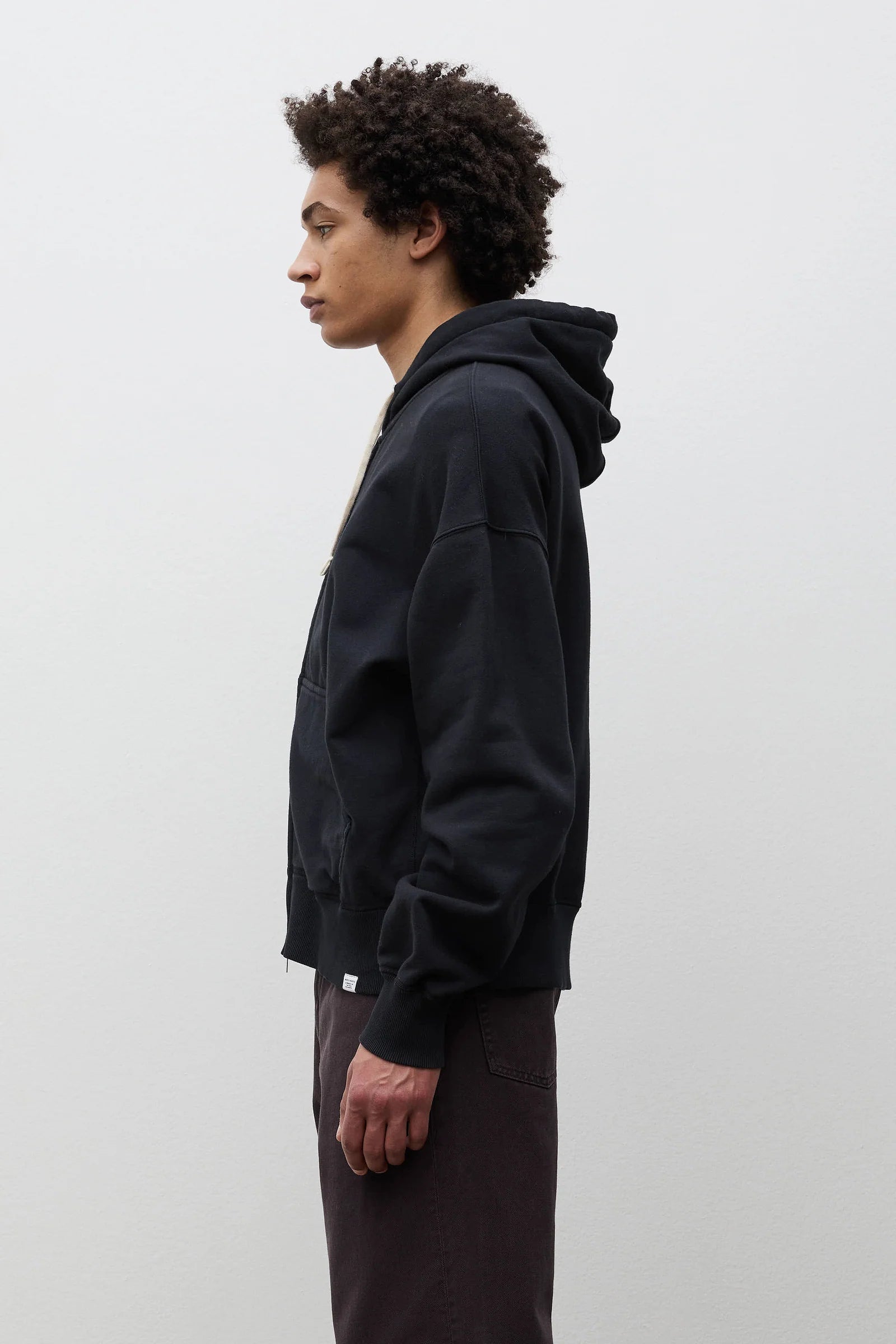 Keldur Brushed Diagonal Cotton Fleece Zip Hoodie - Black