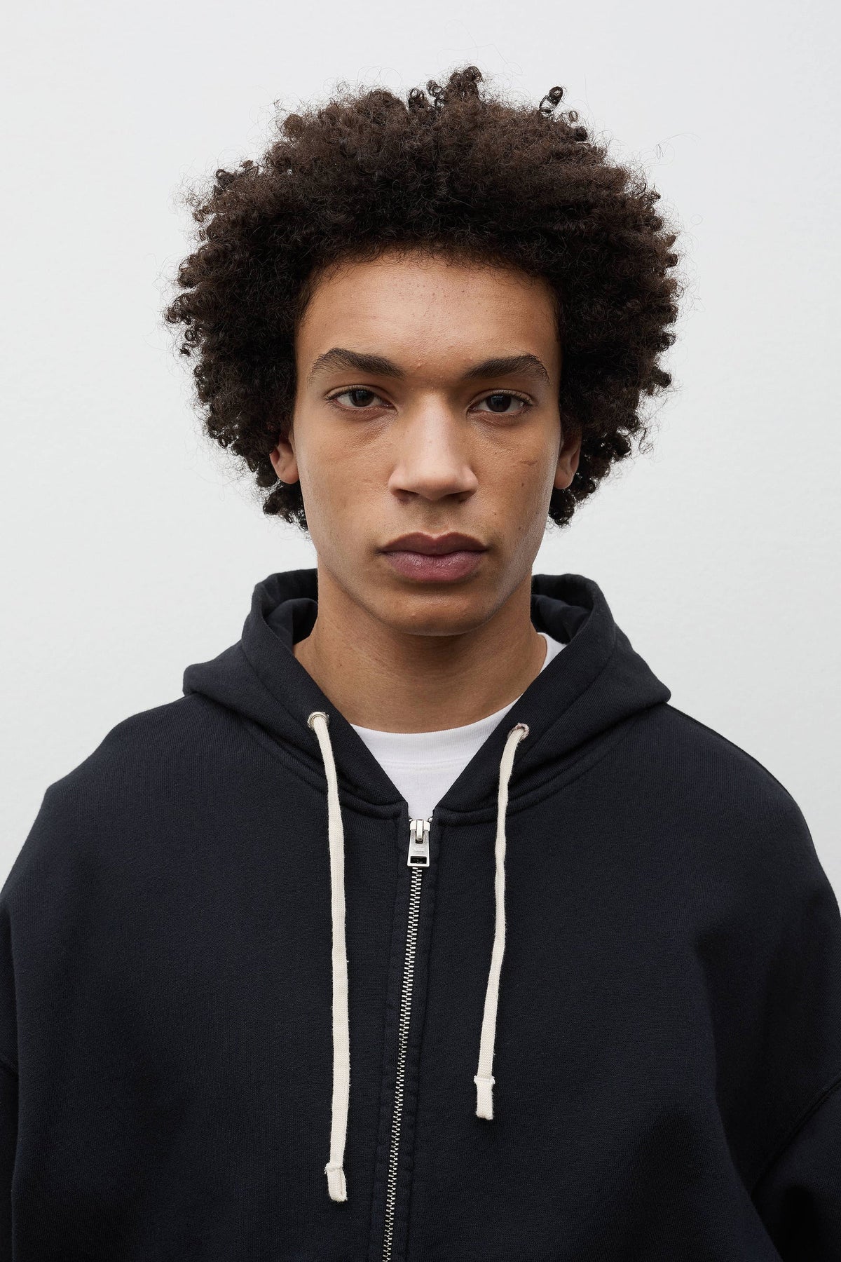 Keldur Brushed Diagonal Cotton Fleece Zip Hoodie - Black