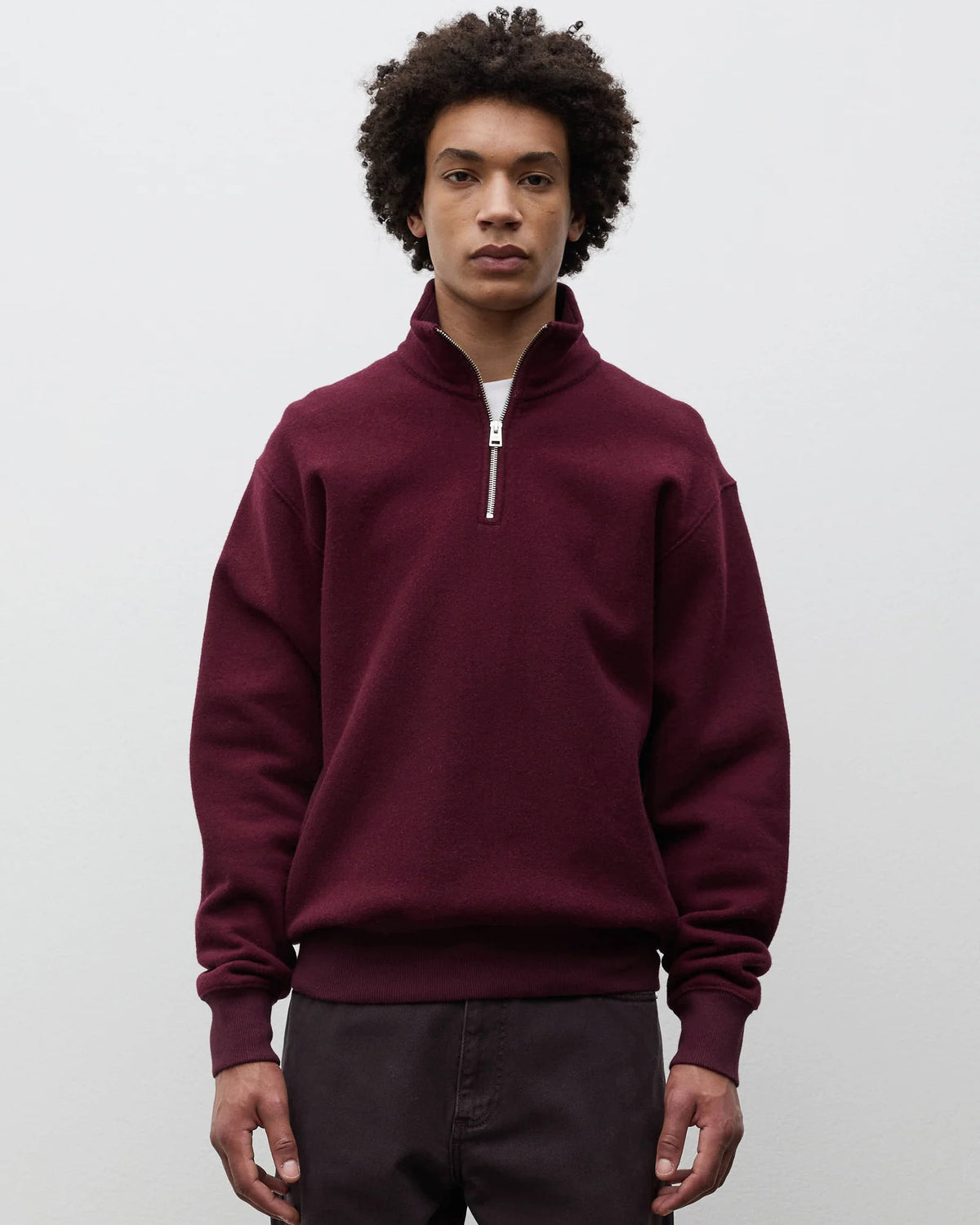 Flossli Relaxed Cotton Wool Half Zip Sweatshirt - Mahogany
