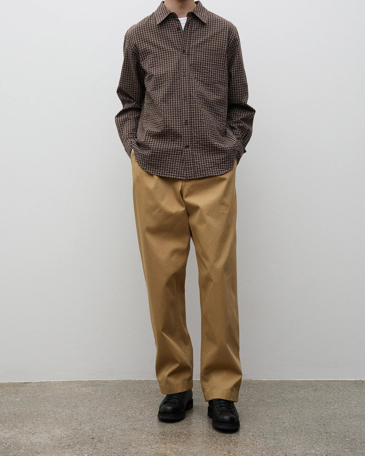 Volda Pleated Cotton Twill - Mid Khaki