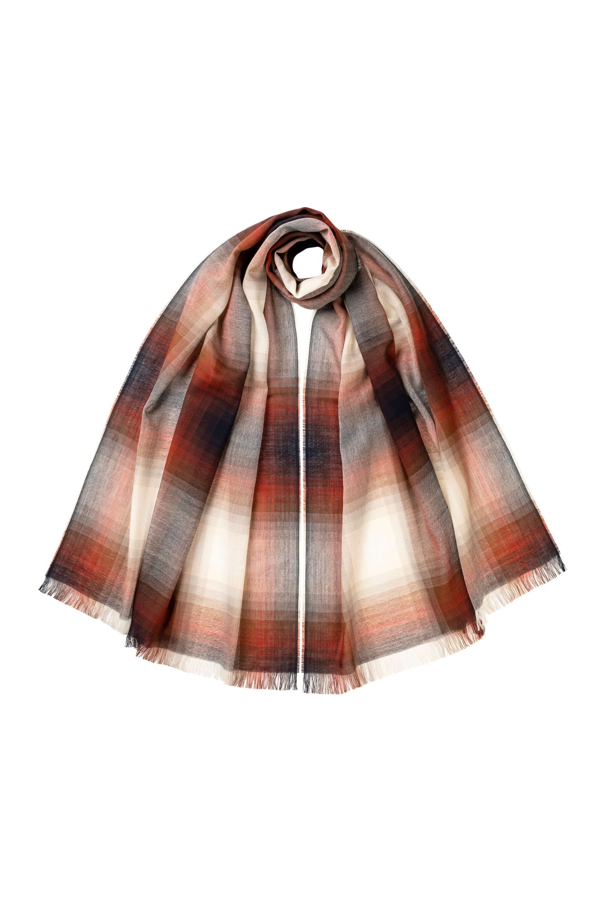 Ombré Check Lightweight Merino Scarf - Navy