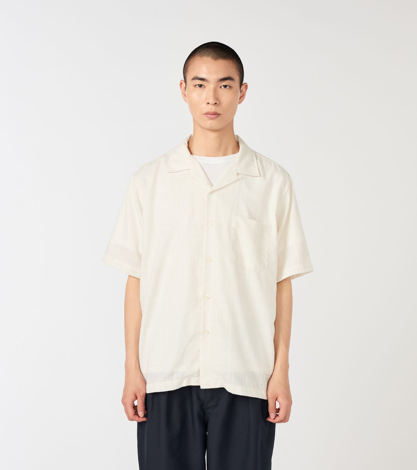 Open Collar Panama S/S Shirt - Off White