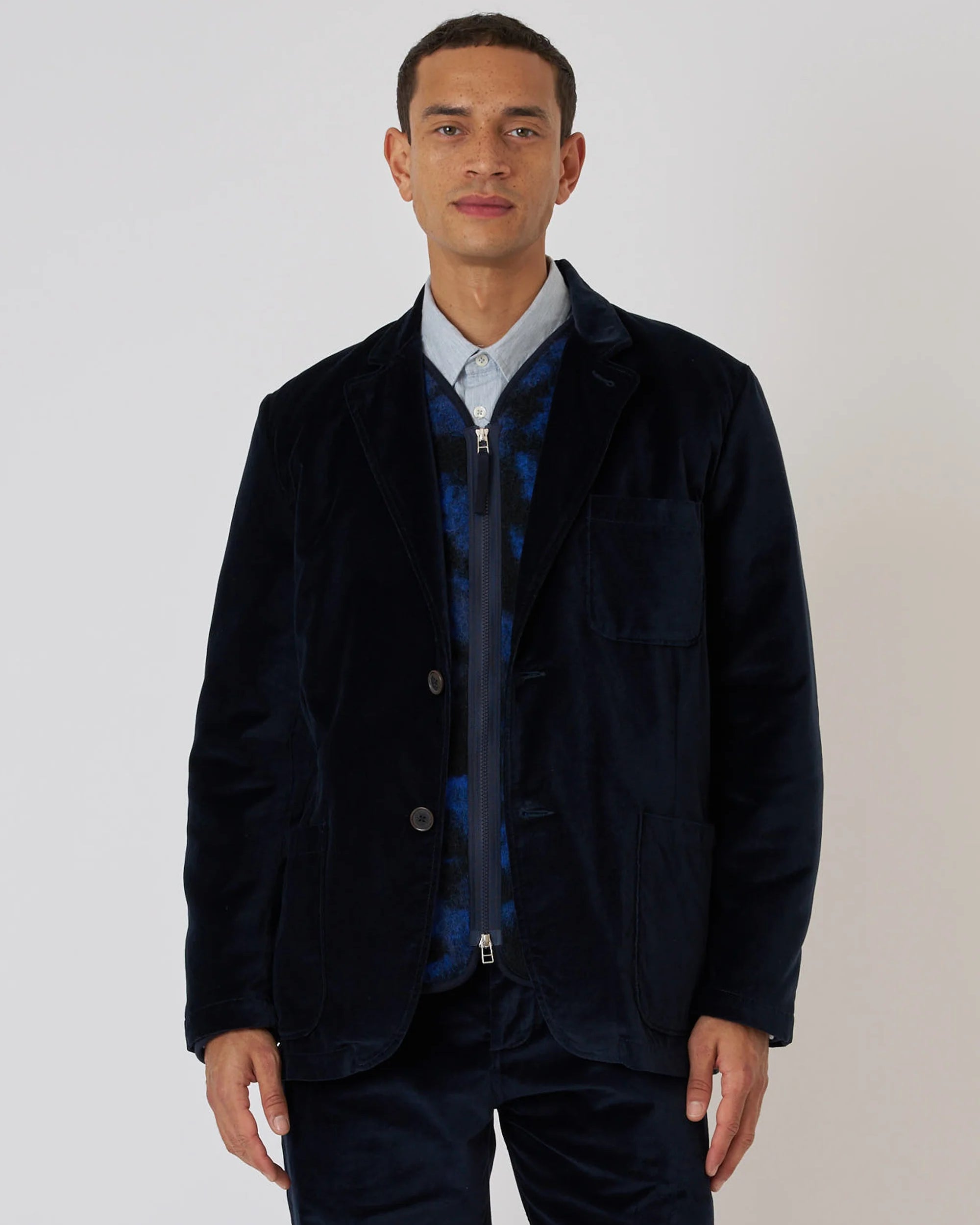 Two Button Jacket - Navy Velveteen