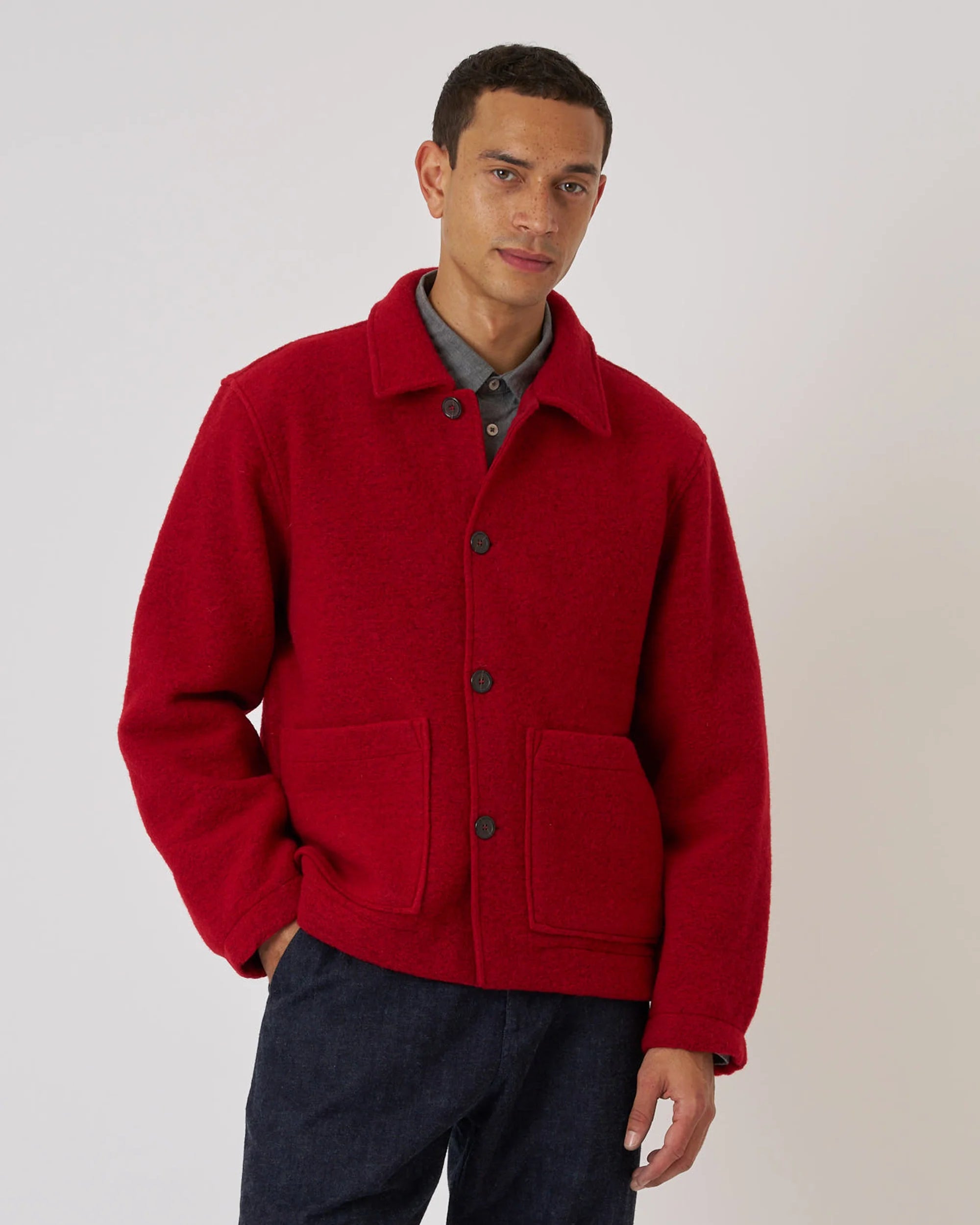 Wool Fleece Rams Jacket - Red
