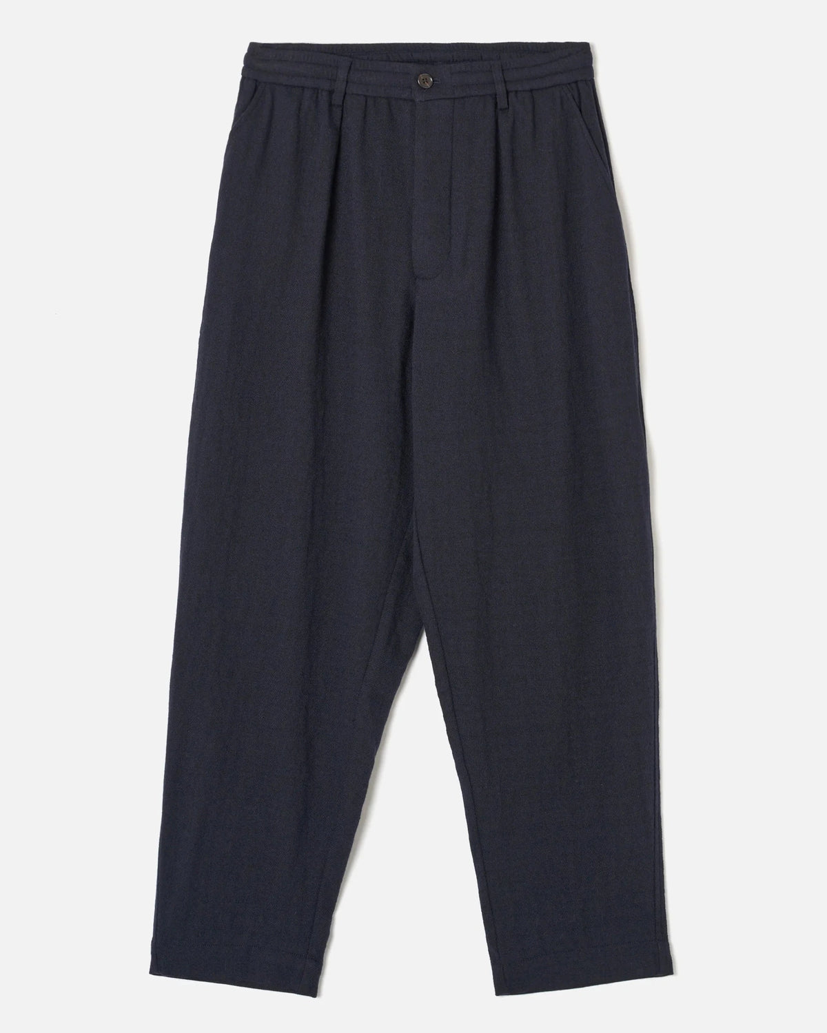 Pleated Track Pant - Robin Wool Mix - Dark Navy