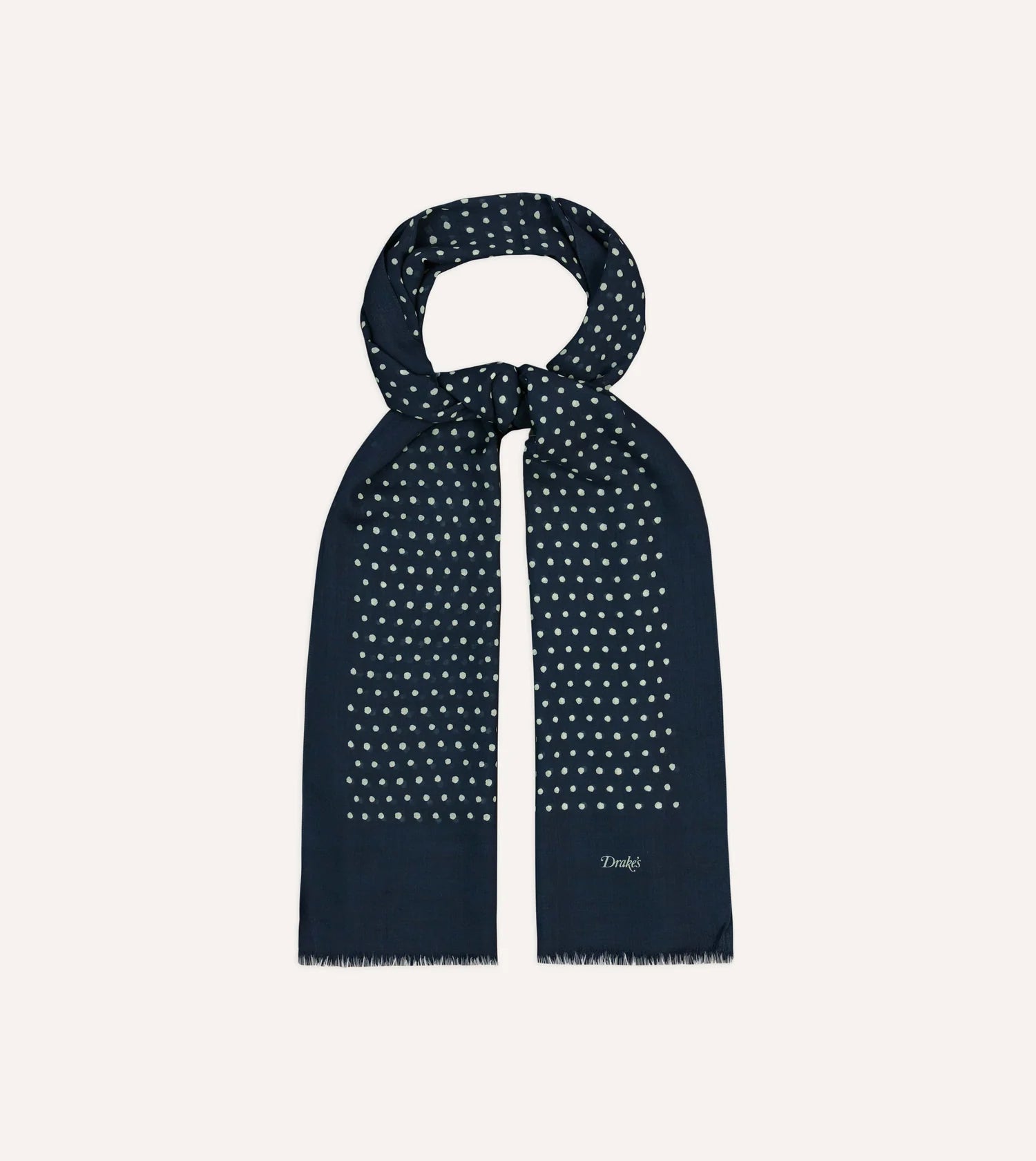 Polka Dot Wool Scarf - Navy