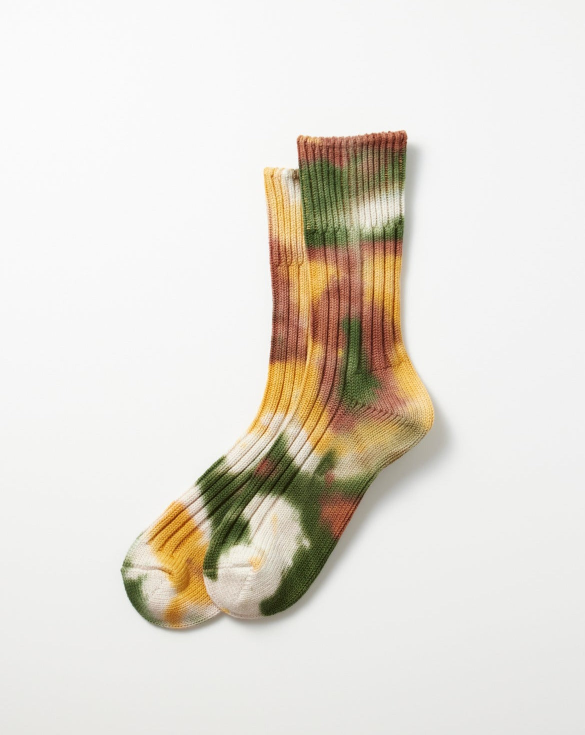 Chunky Ribbed Crew Socks "Tie Dye" - GRN/GLD/BRN