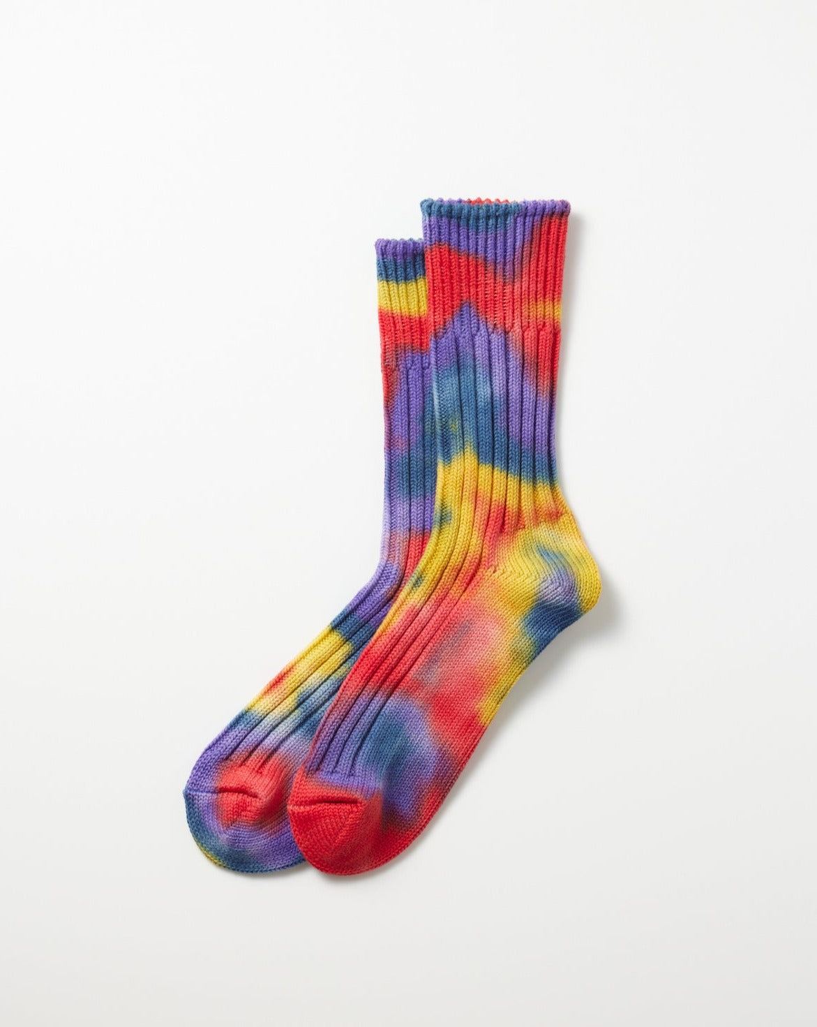 Chunky Ribbed Crew Socks "Tie Dye" - RED/YEL/BLU