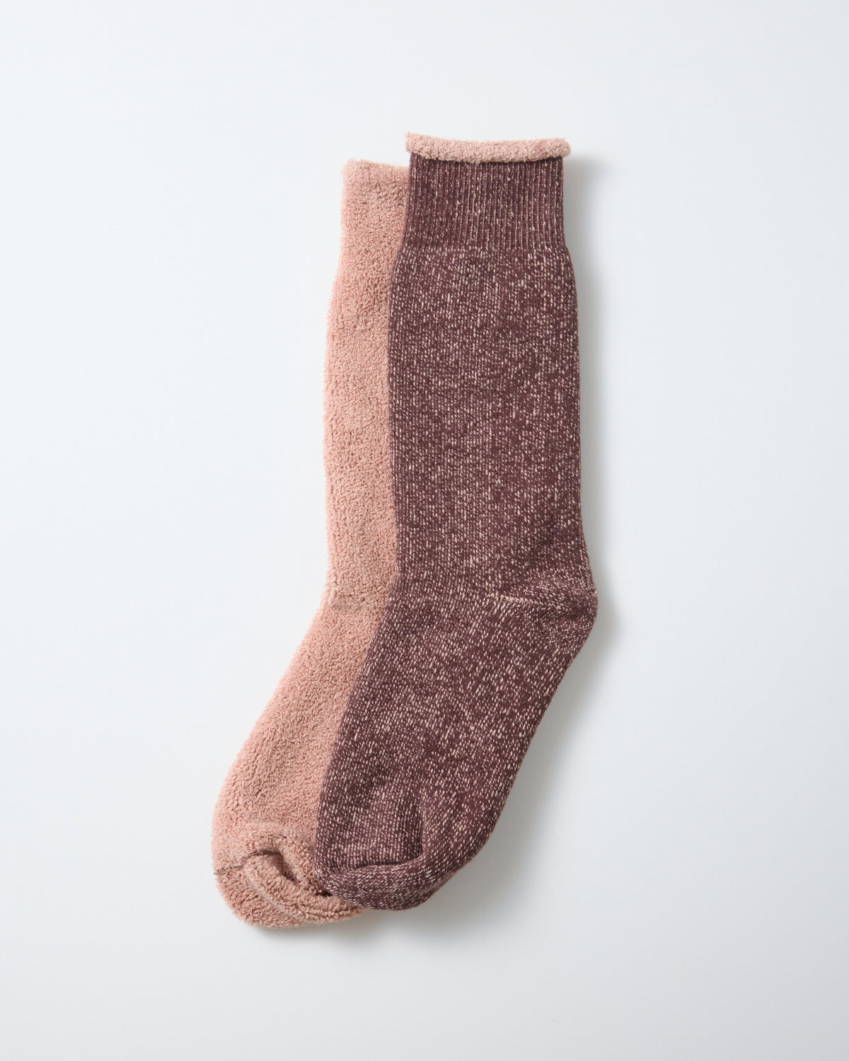 Reversible Pile Socks - Deep Brown / Pink Beige