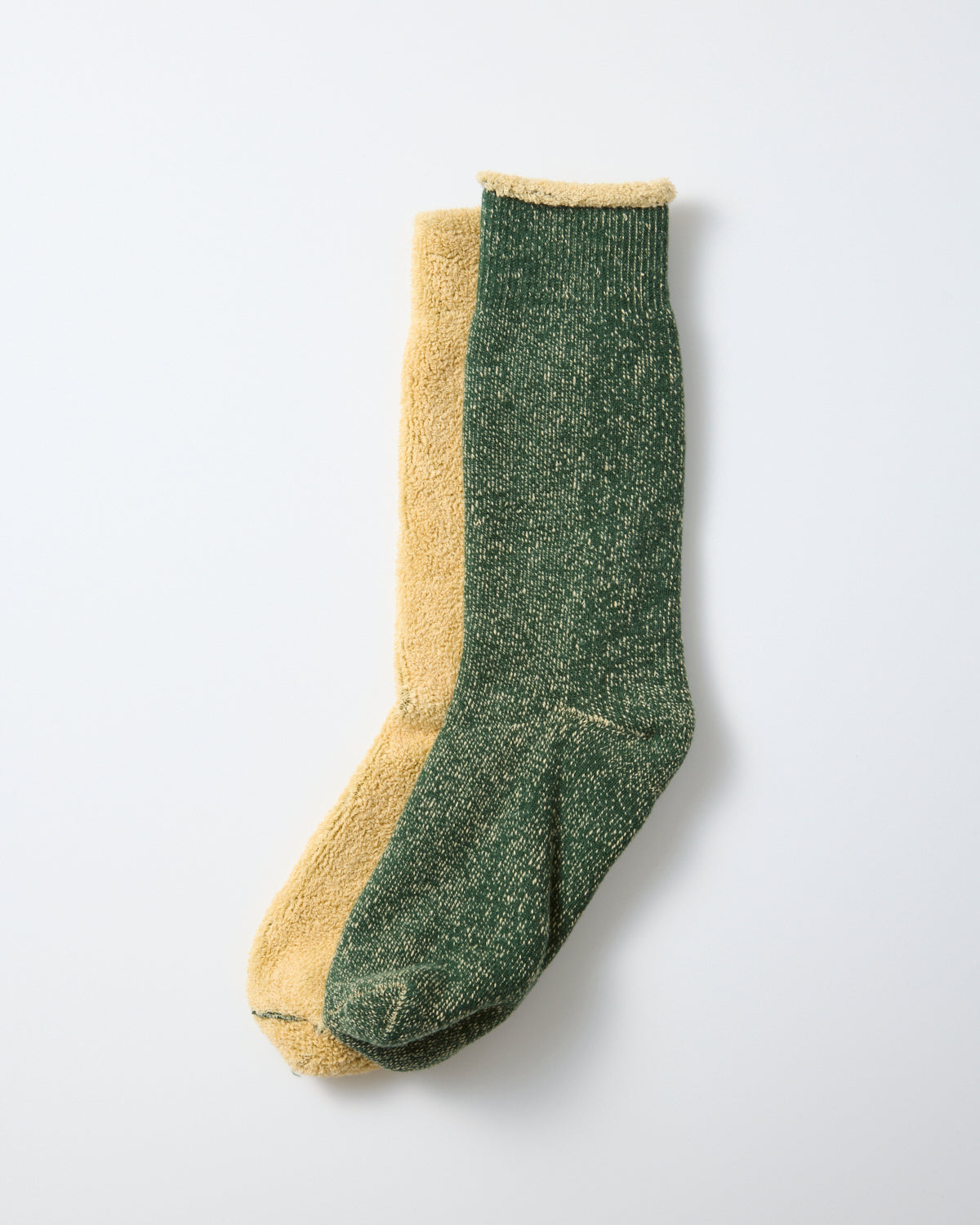 Reversible Pile Socks - Forrest Green / Raw Beige