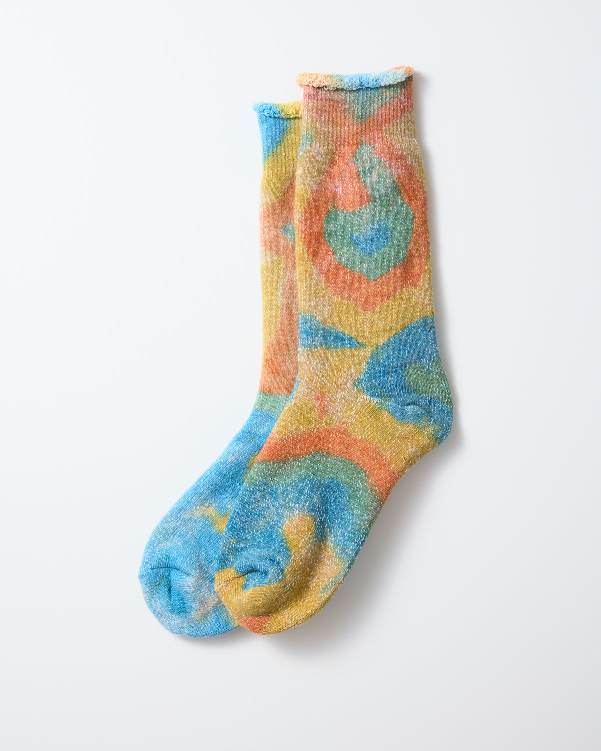 Tie Dye Pile Socks - Orange / Light Blue / Light Yellow