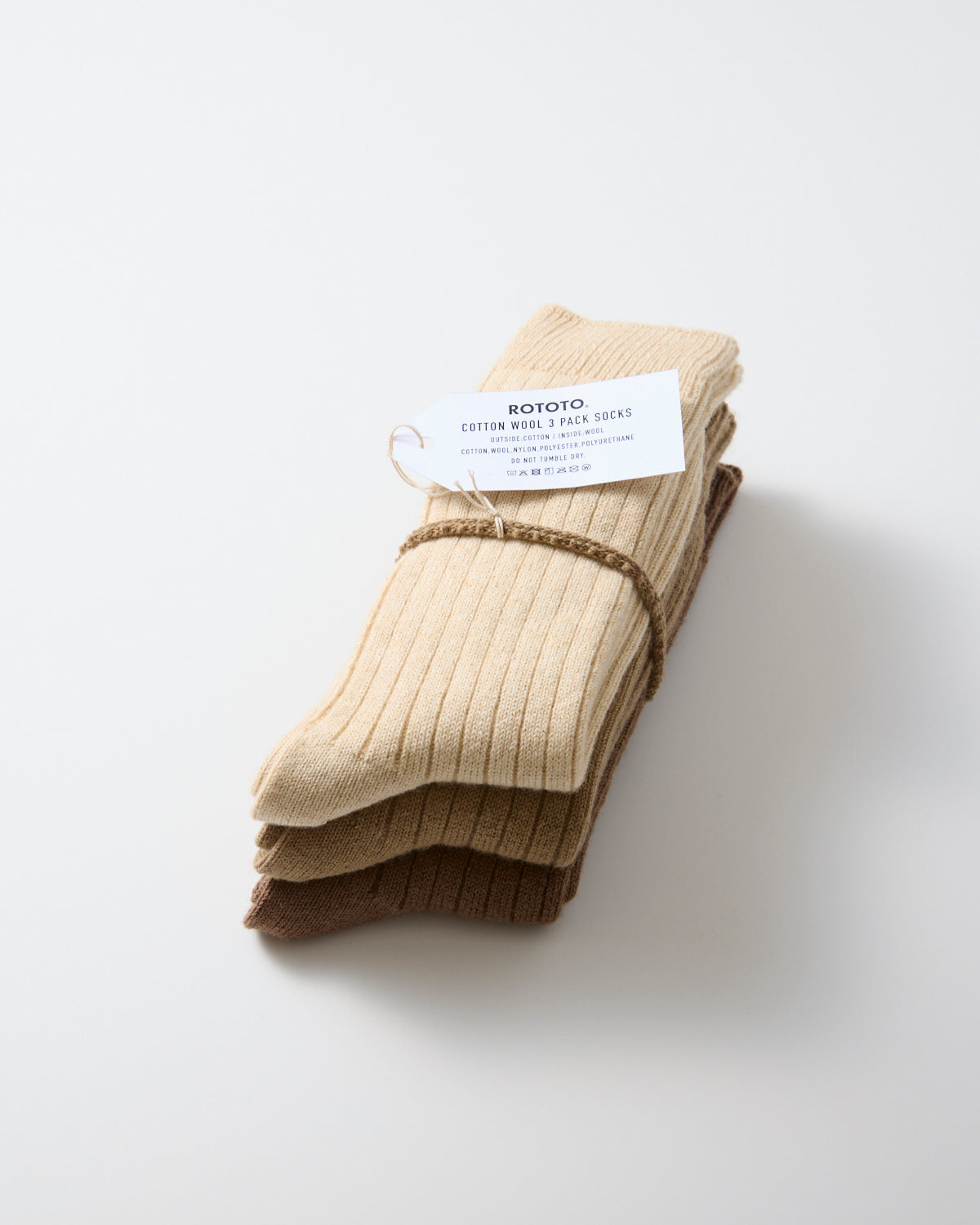 Cotton Wool 3 Pack Socks - Beige Tones