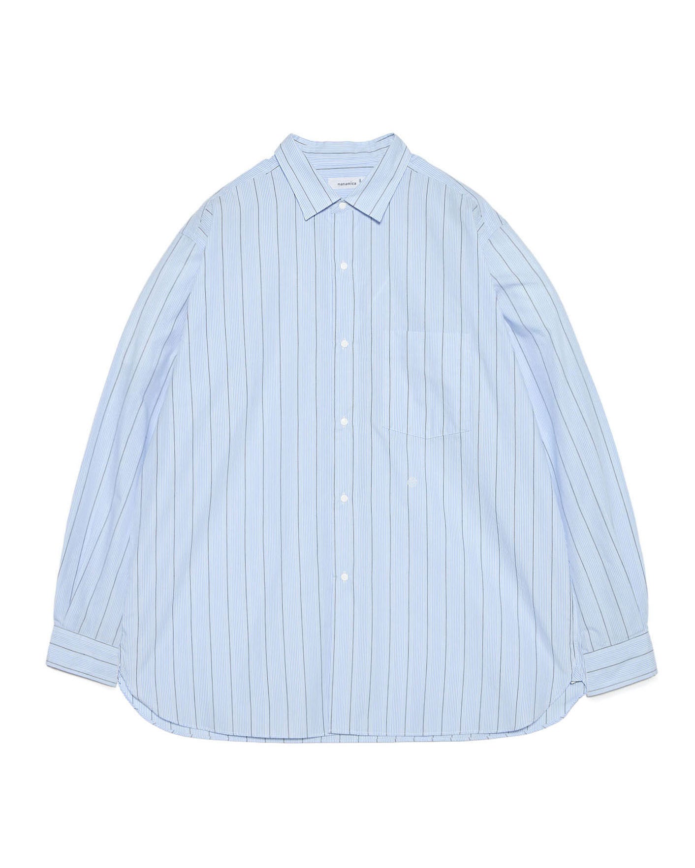 Regular Collar Stripe Wind Shirt - Sax