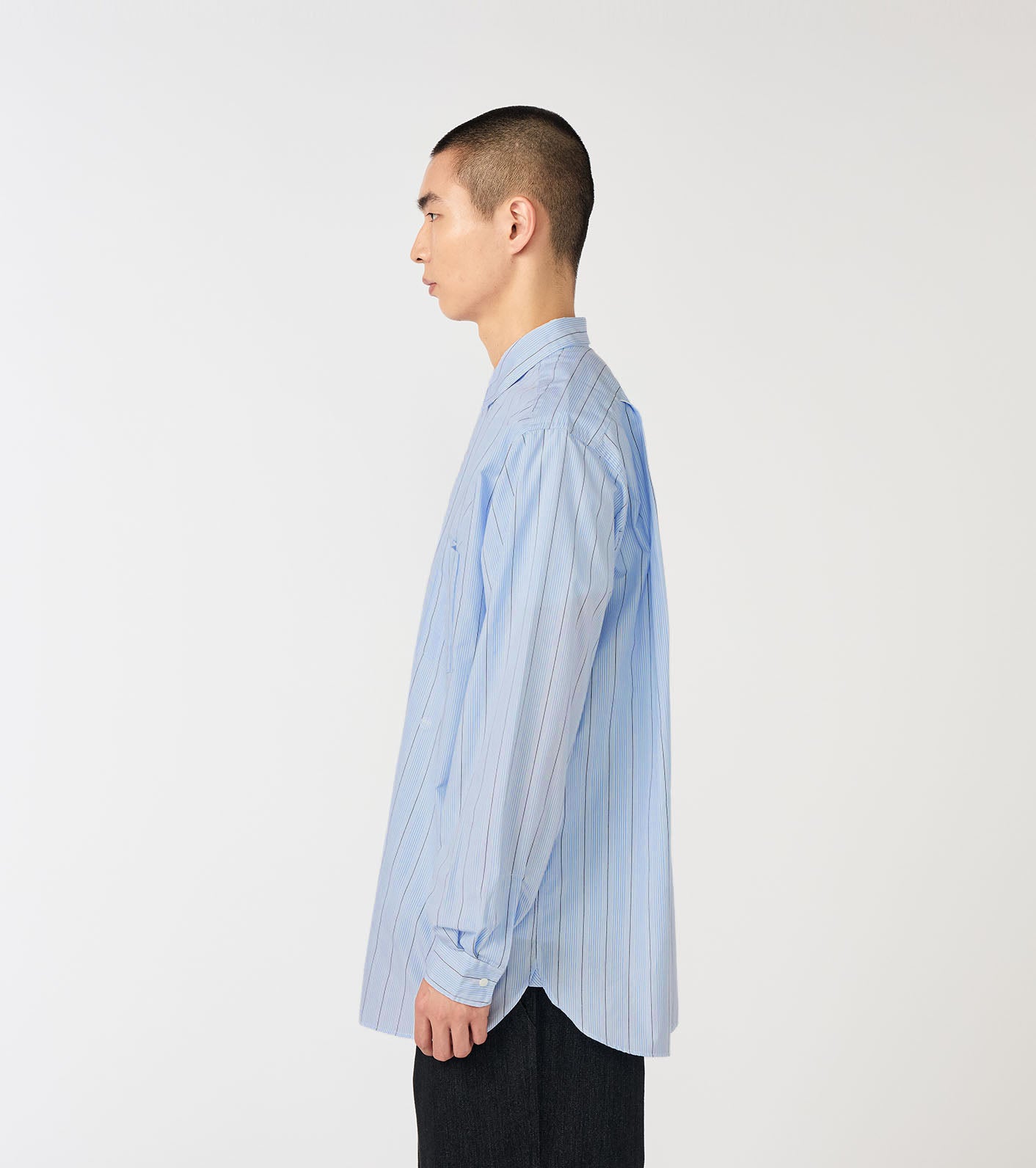 Regular Collar Stripe Wind Shirt - Sax