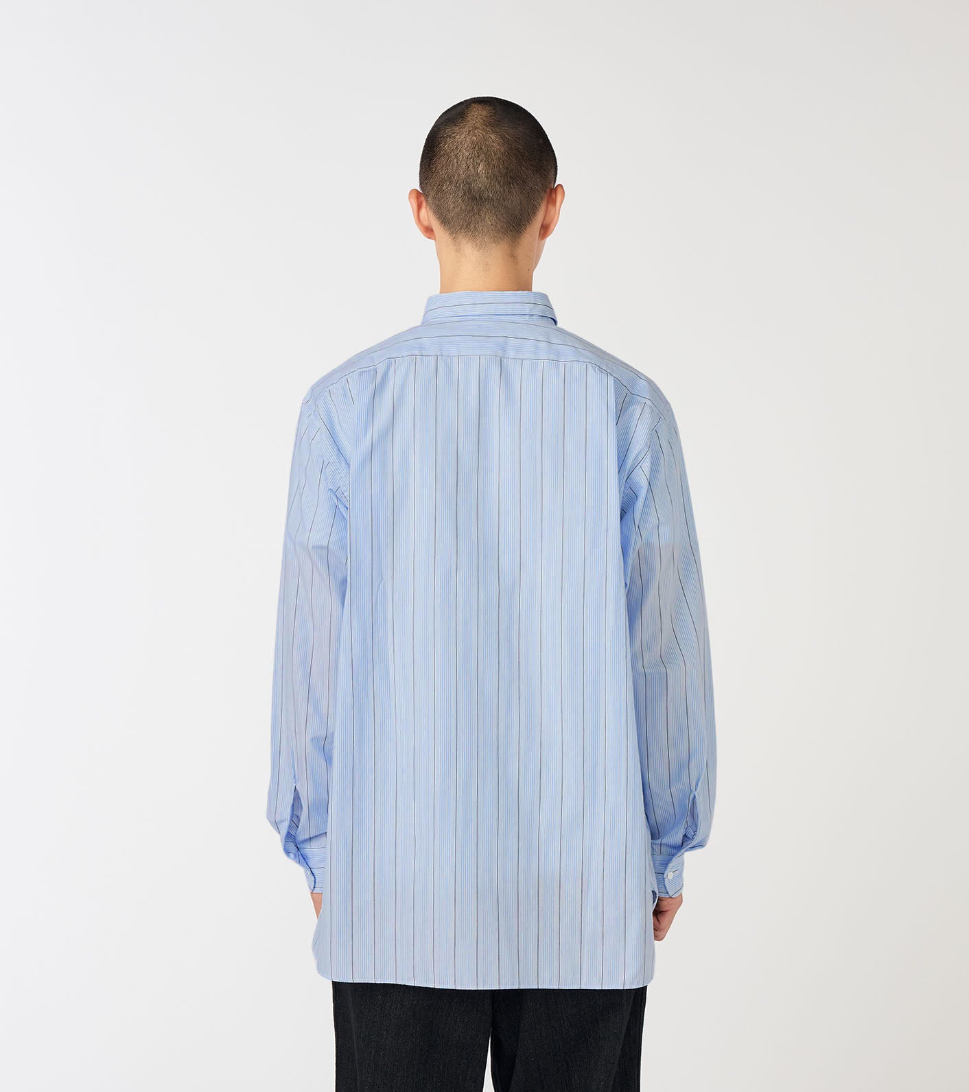 Regular Collar Stripe Wind Shirt - Sax