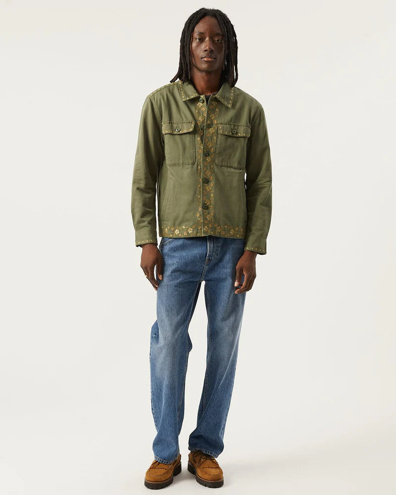 Embroidered Military Jacket - Olive