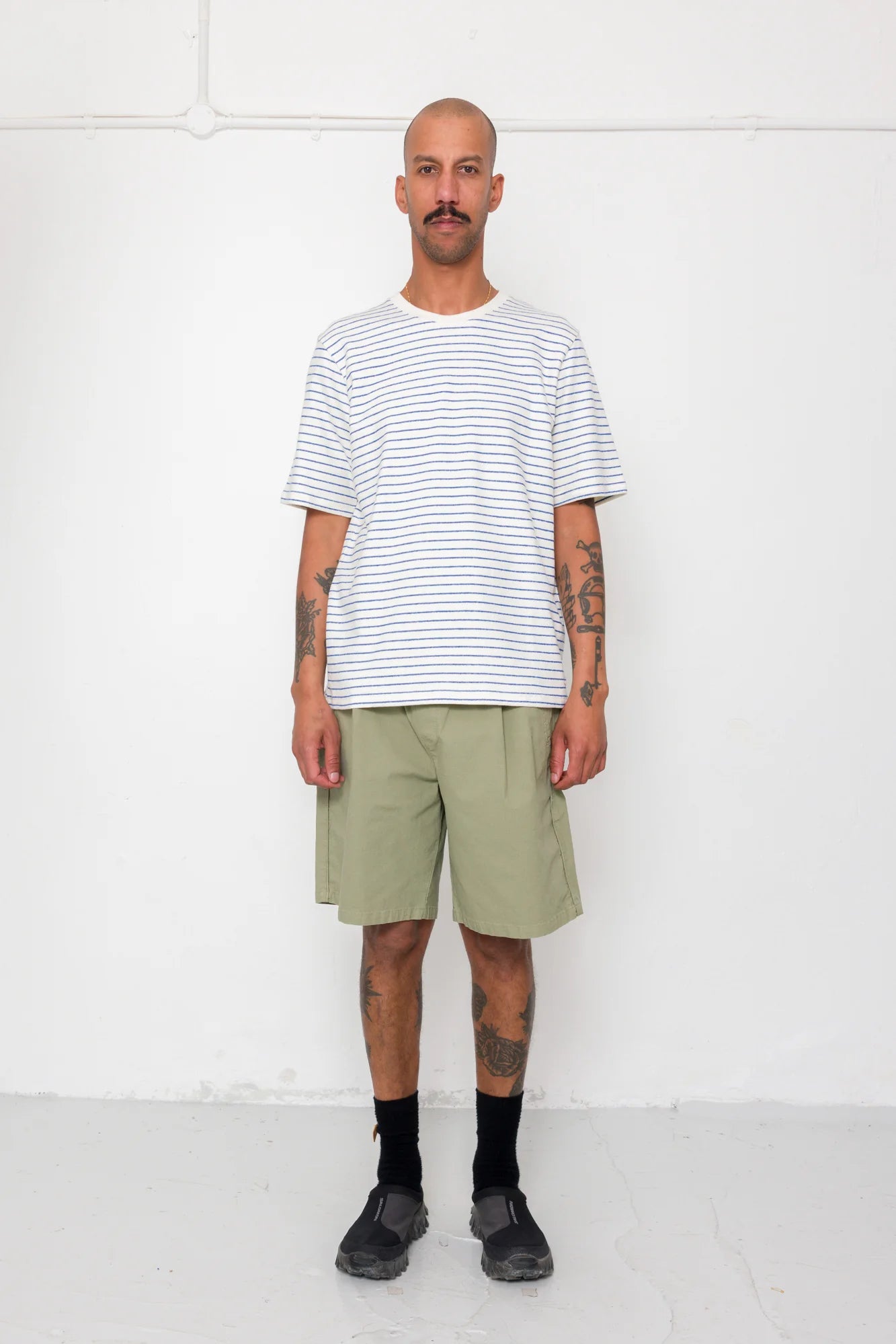 SS Textured Stripe T-shirt - Ecru / Bright Blue