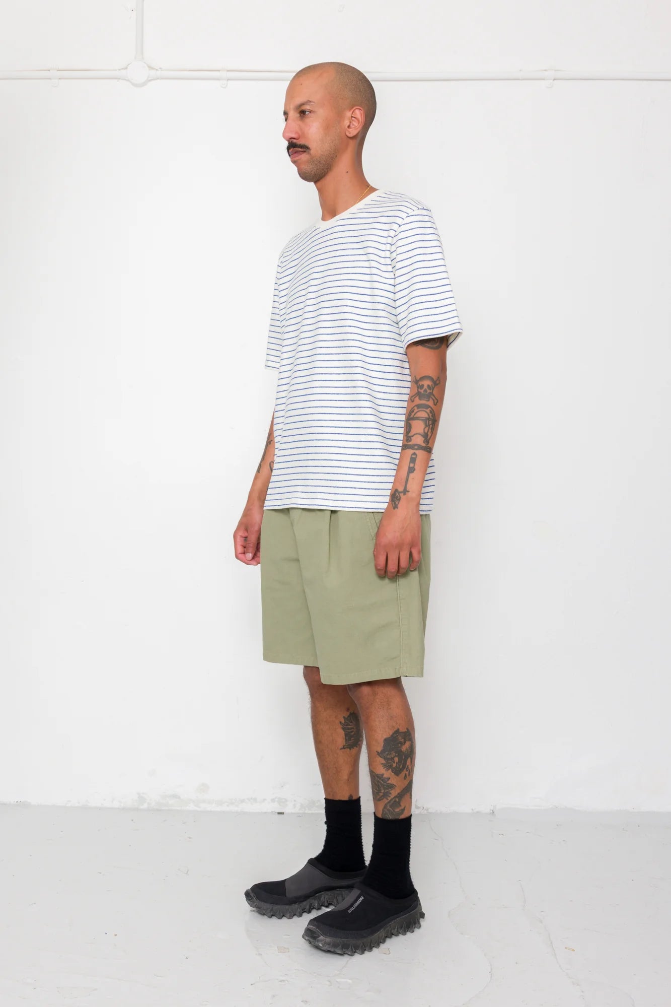SS Textured Stripe T-shirt - Ecru / Bright Blue