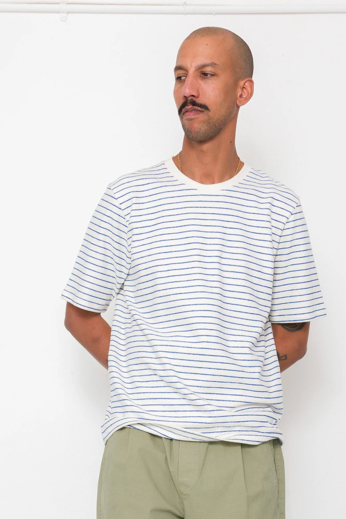 SS Textured Stripe T-shirt - Ecru / Bright Blue
