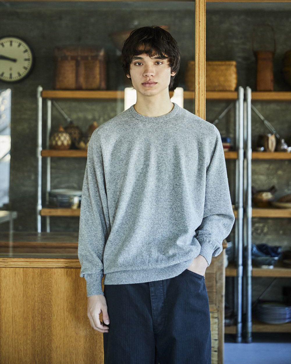 Simple Crew Neck Sweater Crafted In Japan - Light Grey