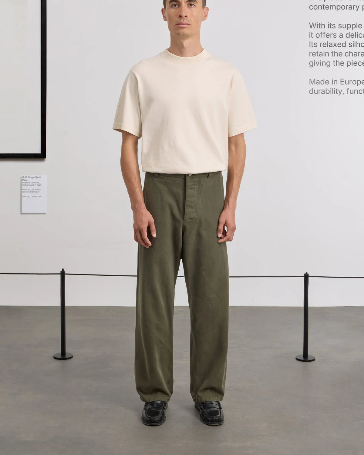 Pantalon Soft Single Knee - Twill De Coton 'Peached' - Vert Foncé