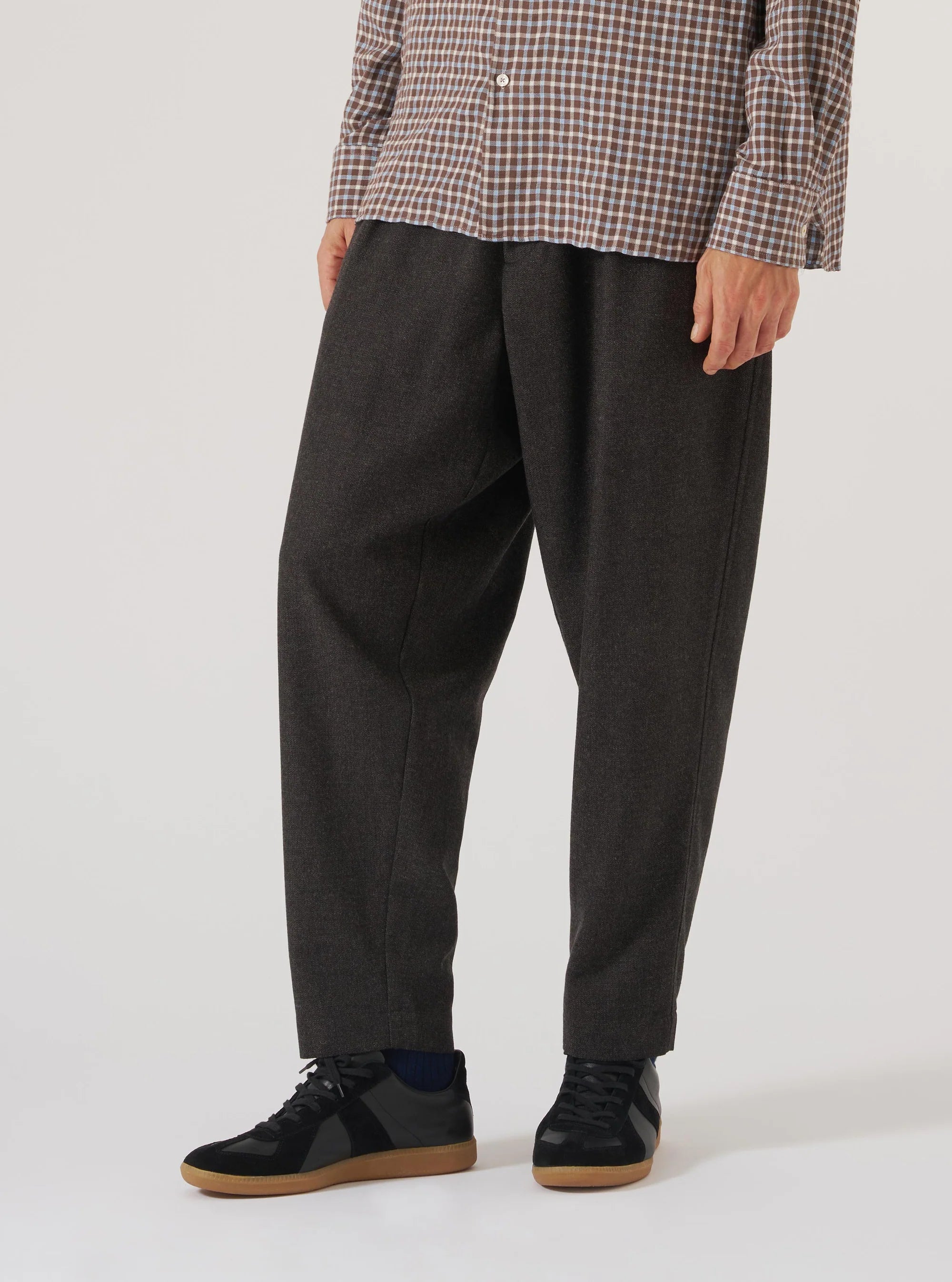 Upcycled Italian Tweed Pleated Track Pant - Brown