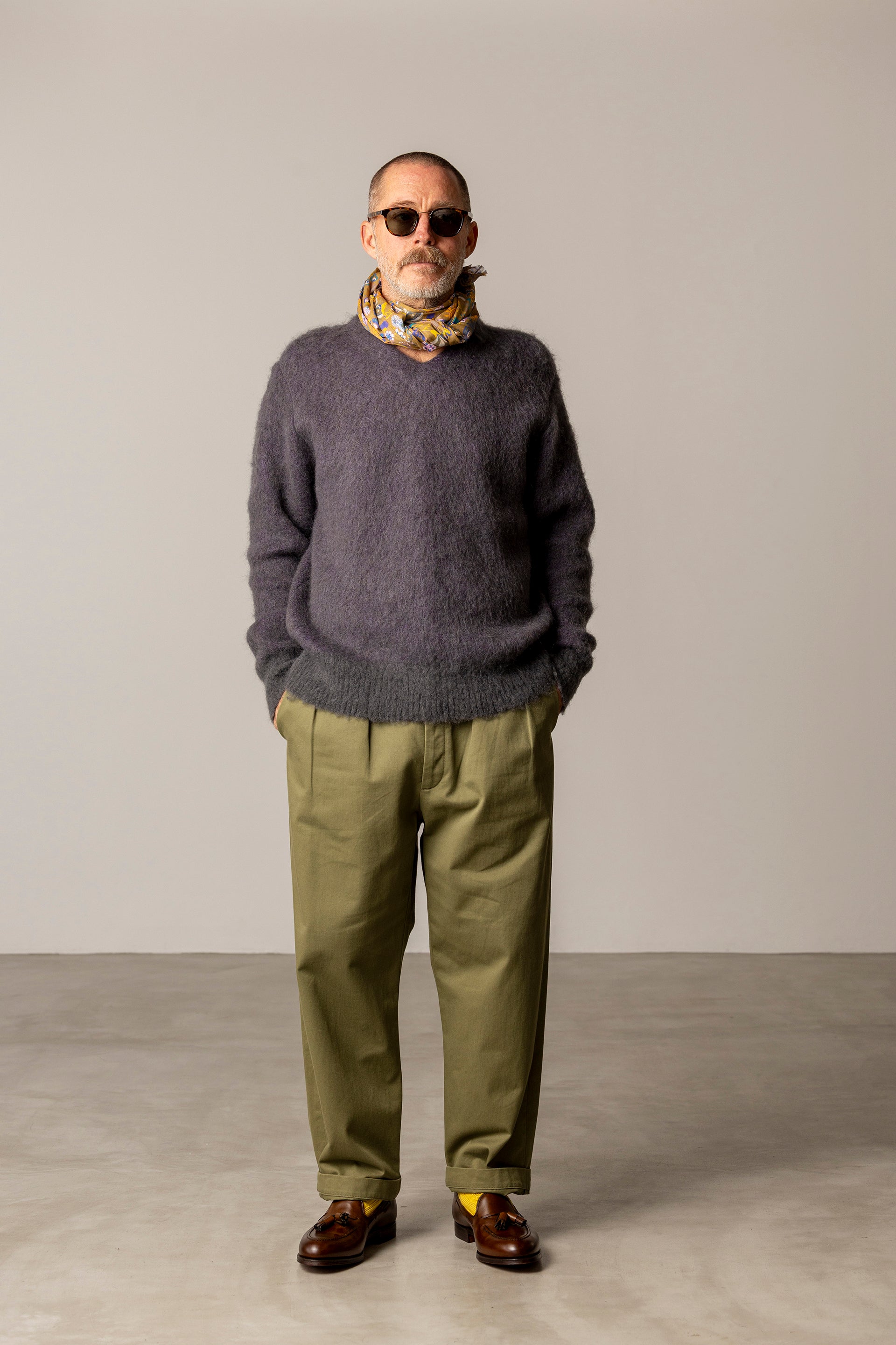 V Neck Sweater - Purple Gray