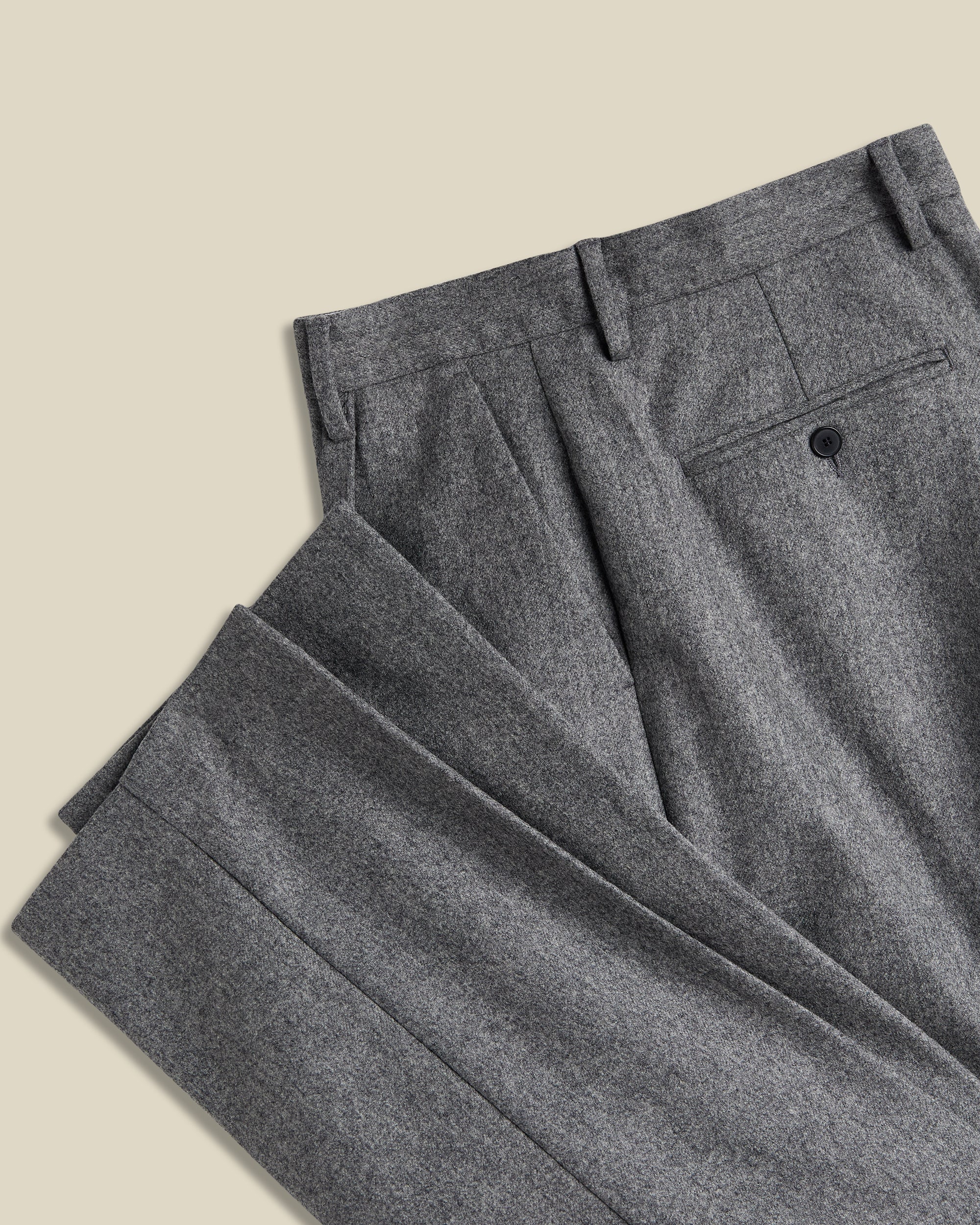 Single Pleated Wool Trousers - Grey