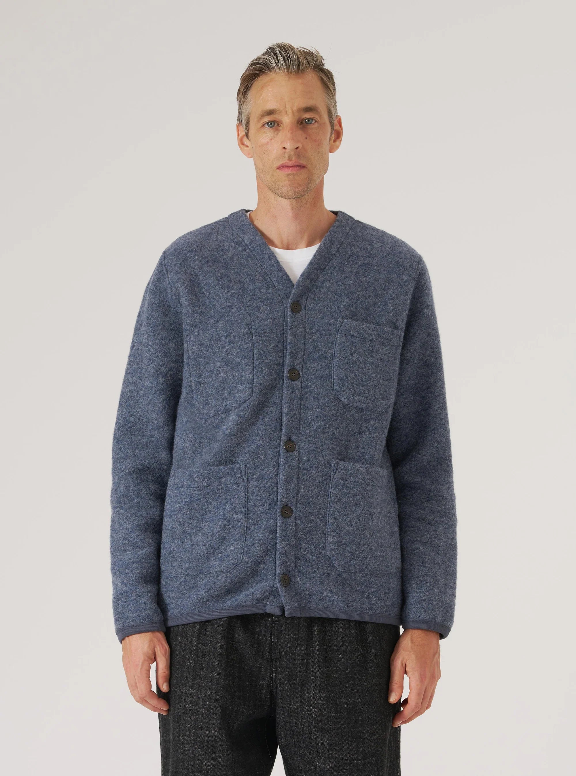 Wool Fleece Cardigan - Slate Blue