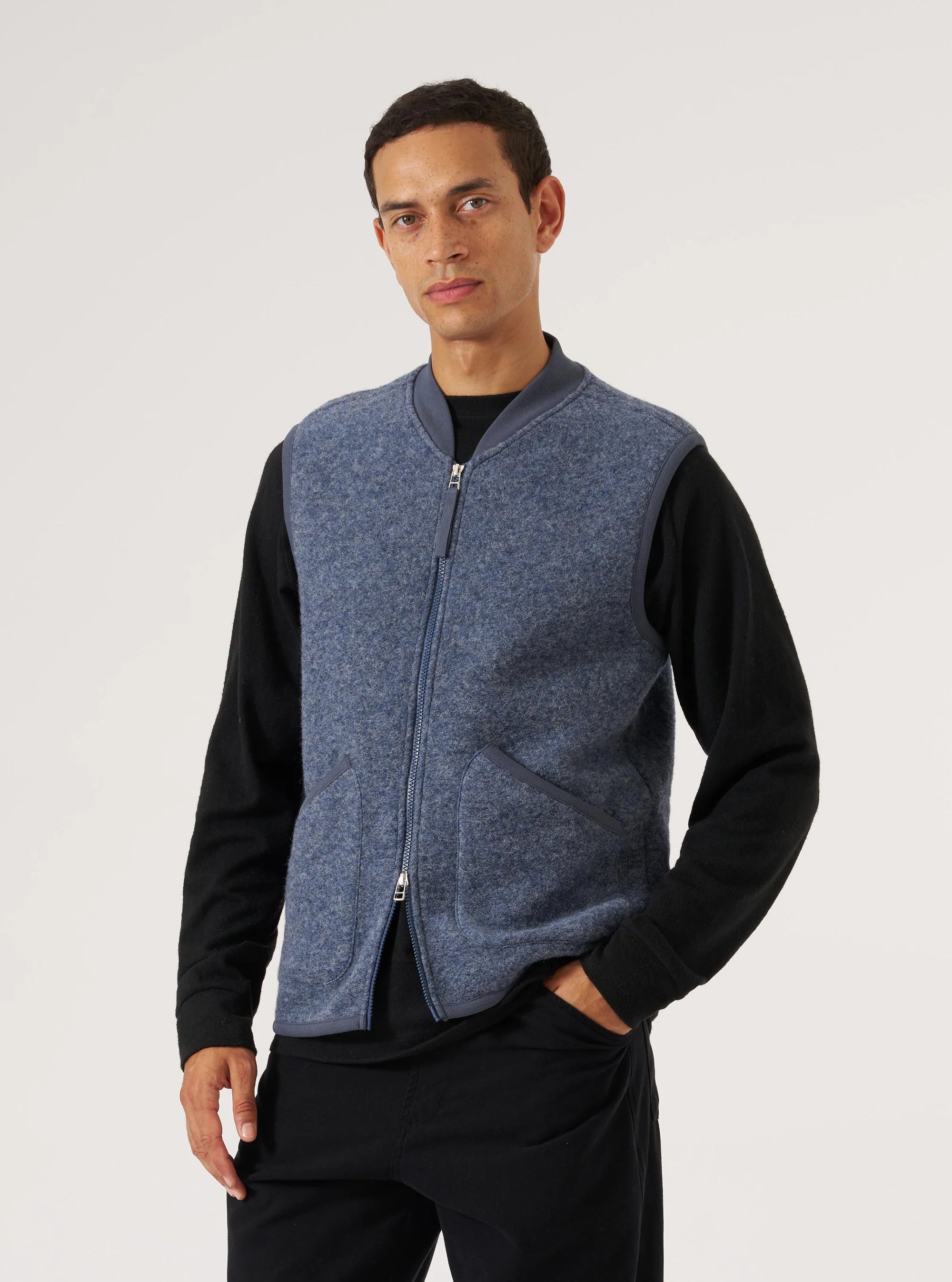 Wool Fleece Zip Waistcoat - Slate Blue