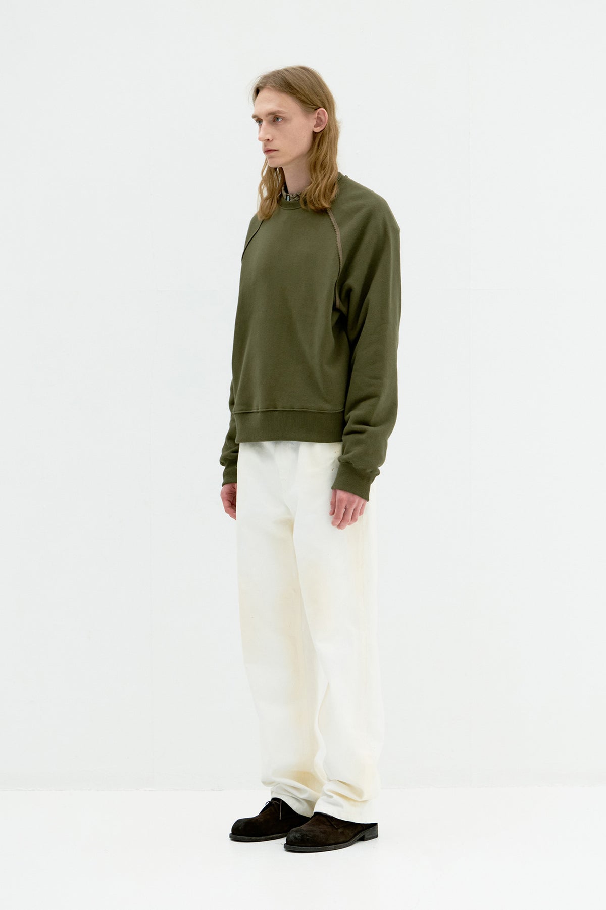 Contrast Stitch Raglan Sweatshirt - Khaki